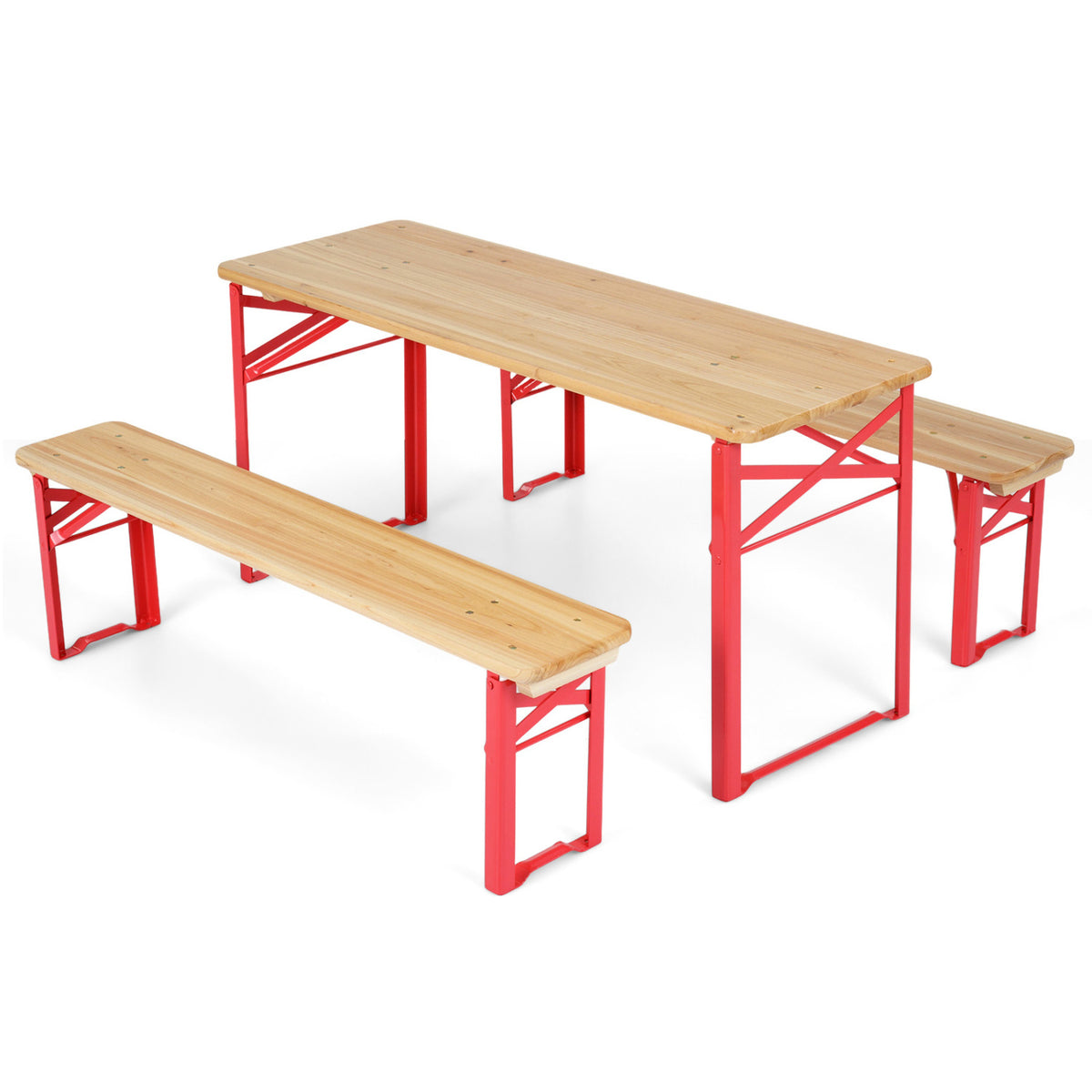 Red 43.5 Inch Folding Kids Picnic Table & Bench Set No Assembly Wooden Toddler Furniture