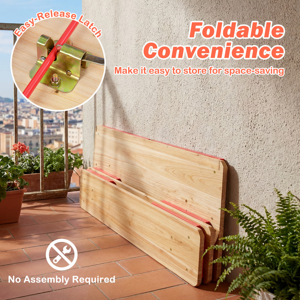 Red 43.5 Inch Folding Kids Picnic Table & Bench Set No Assembly Wooden Toddler Furniture