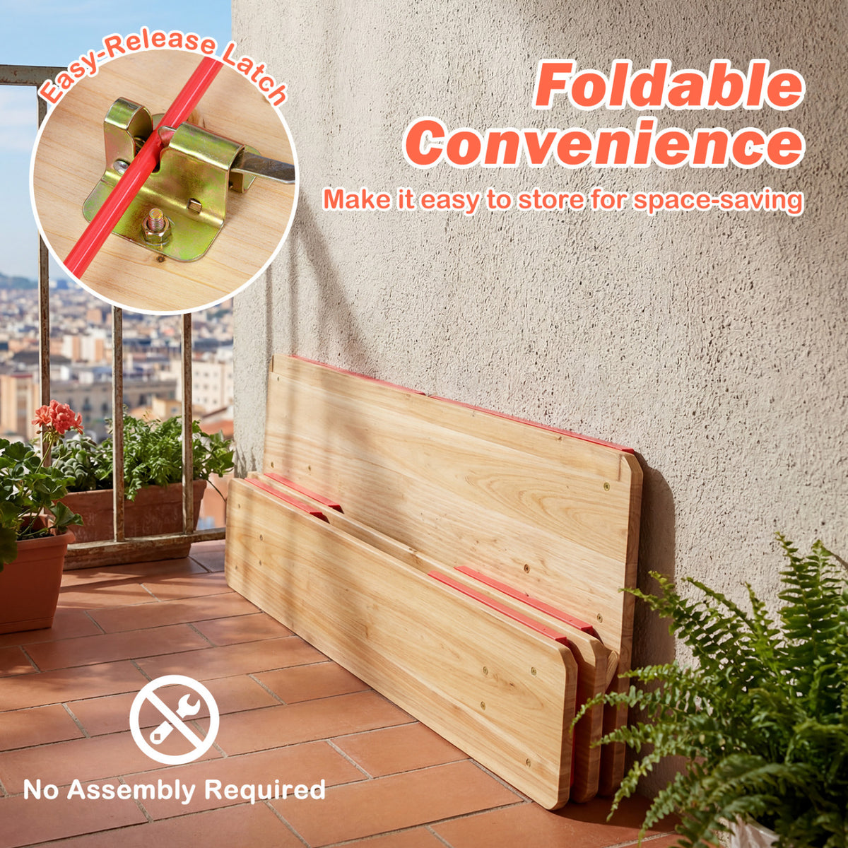 Red 43.5 Inch Folding Kids Picnic Table & Bench Set No Assembly Wooden Toddler Furniture