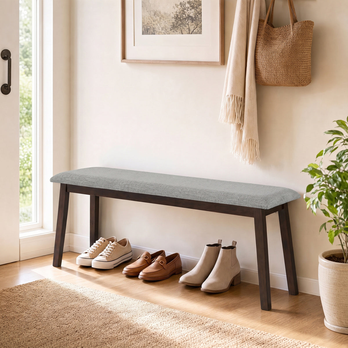43.5 Inch Upholstered Entryway Bench - Gray