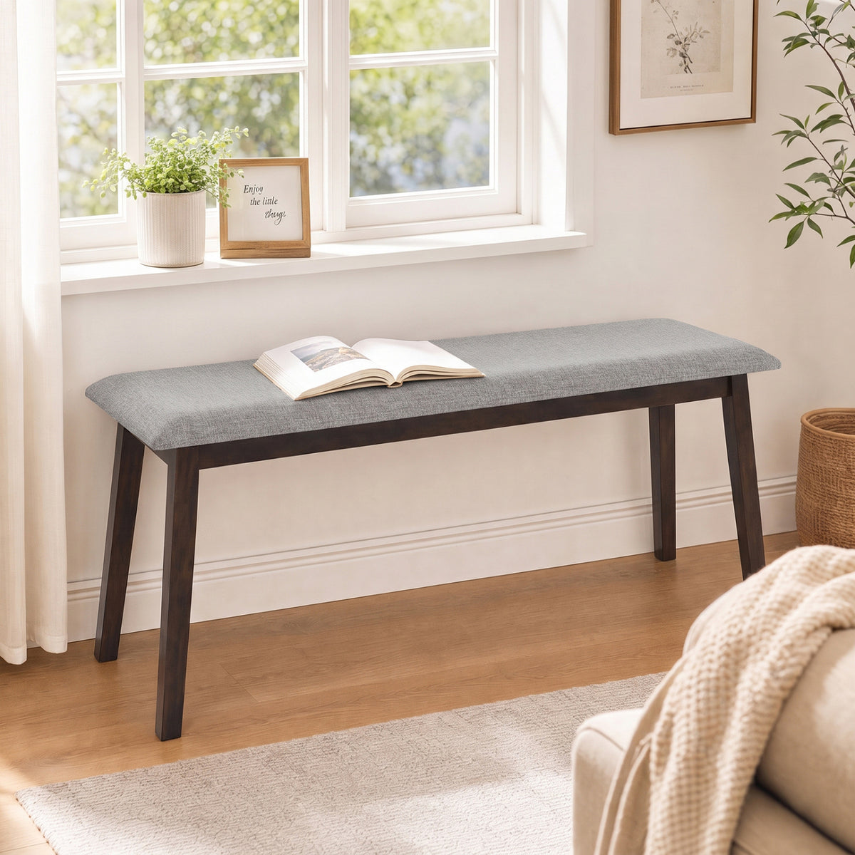 43.5 Inch Upholstered Entryway Bench - Gray