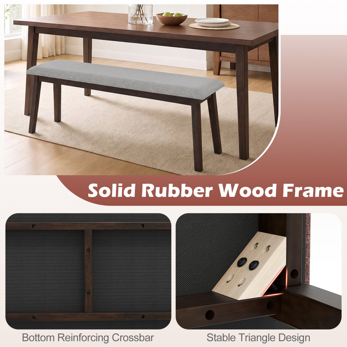 43.5 Inch Upholstered Entryway Bench - Gray