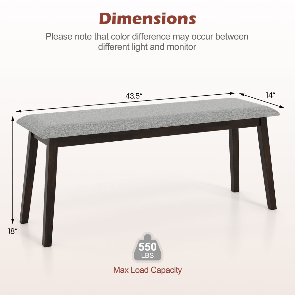 43.5 Inch Upholstered Entryway Bench - Gray