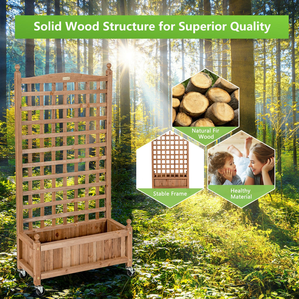50 Inch Wood Planter Box with Trellis Mobile Raised Bed for Climbing