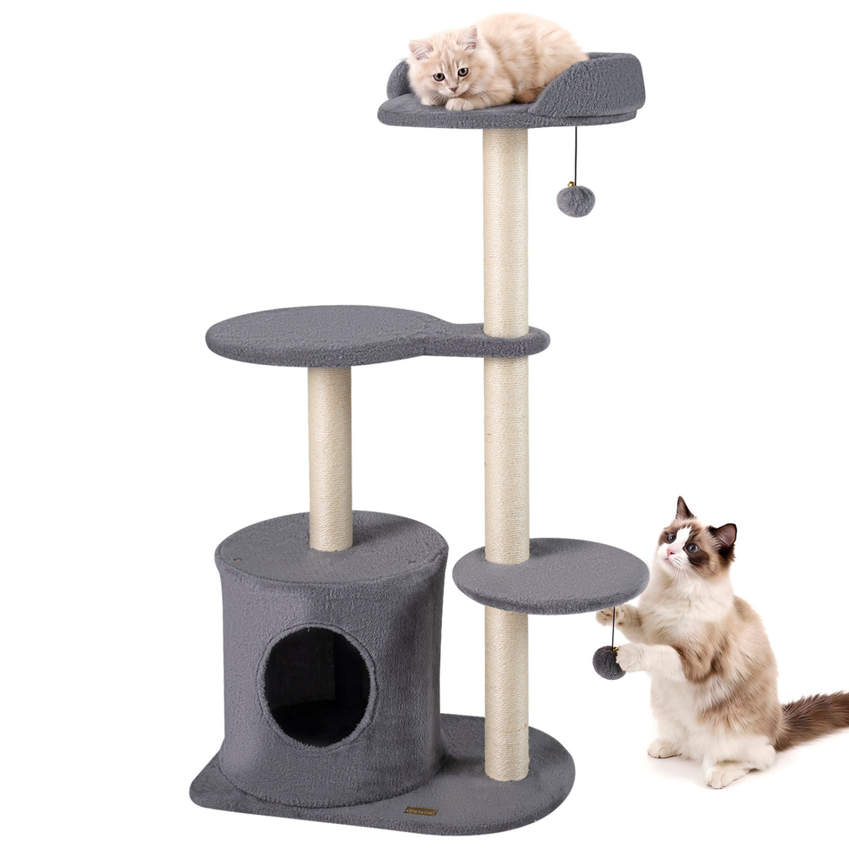 43-Inch Cat Tree with Plush Perches & Sisal Scratching Posts - Gray