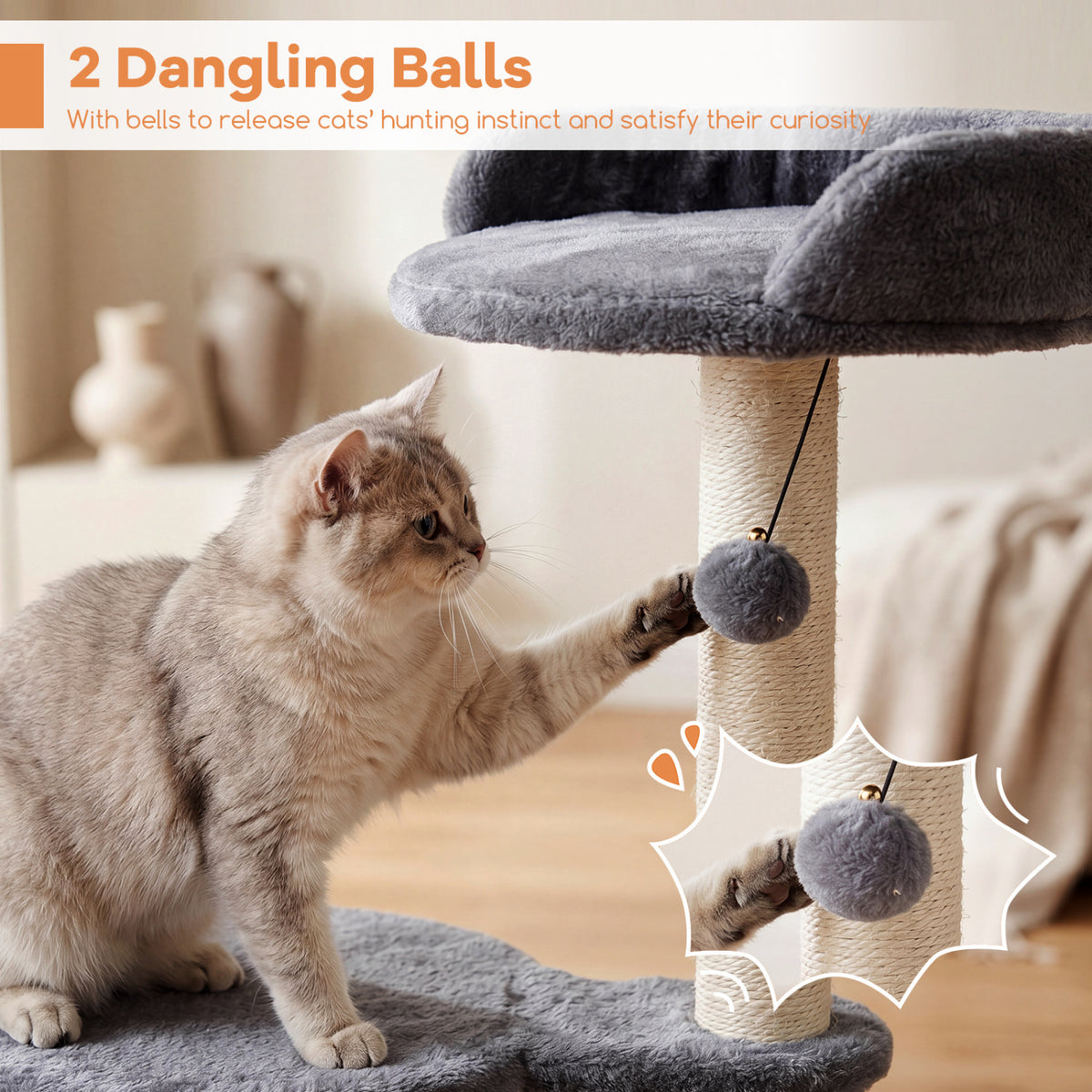 43-Inch Cat Tree with Plush Perches & Sisal Scratching Posts - Gray