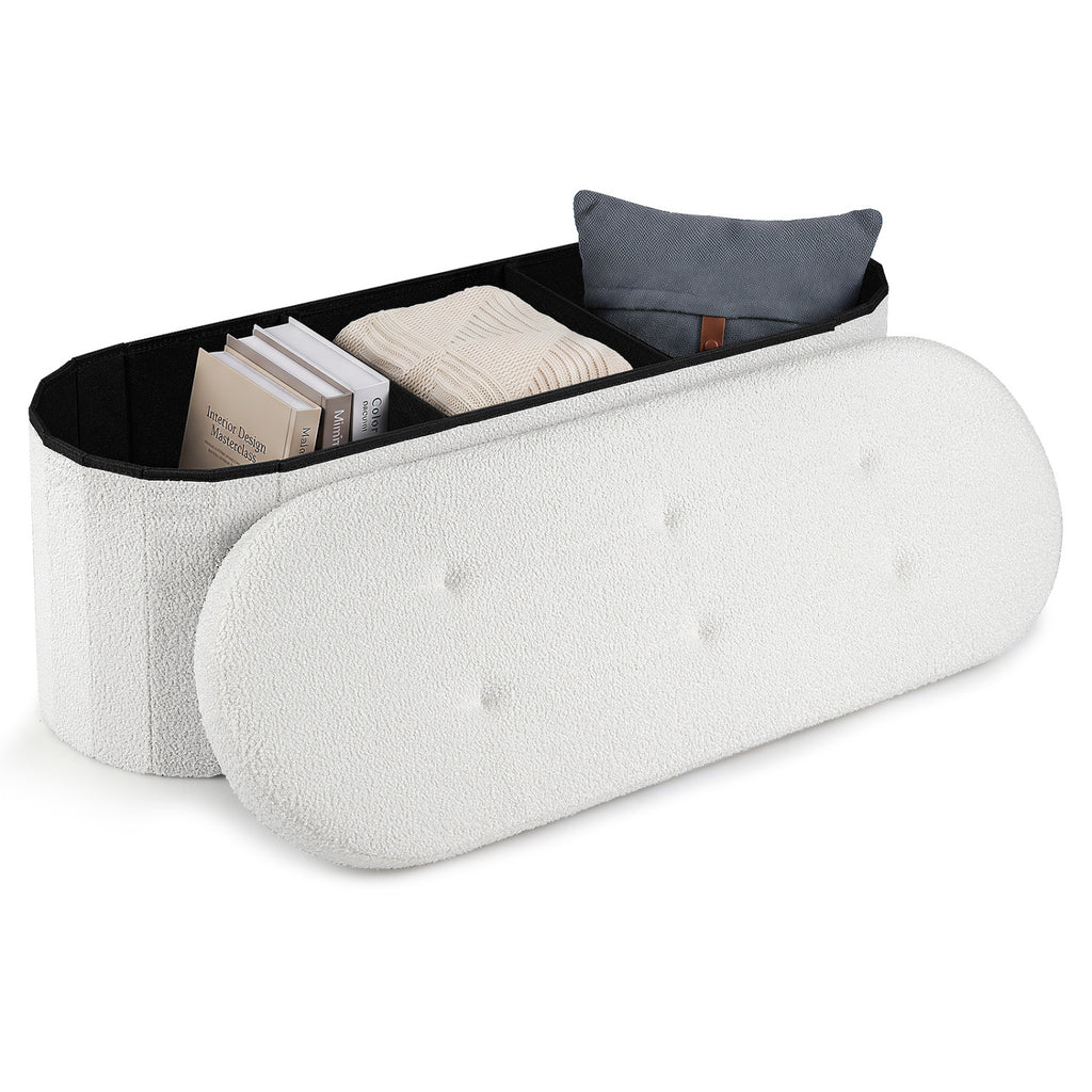 43" Folding Teddy Storage Ottoman Bench with Dividers for Living Room