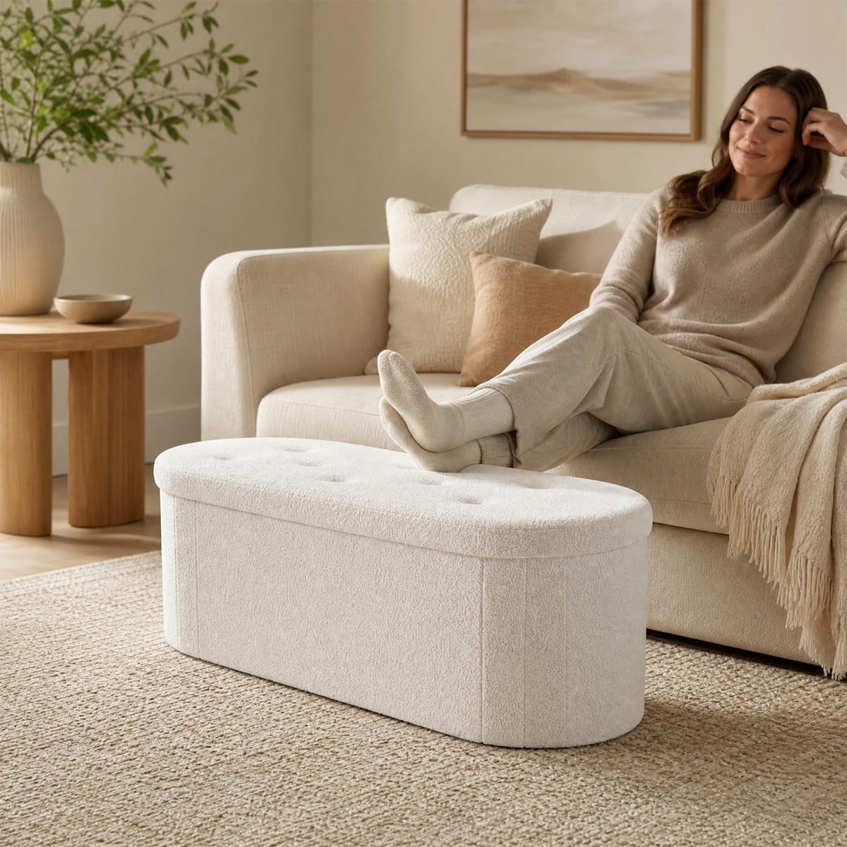 43" Folding Teddy Storage Ottoman Bench with Dividers for Living Room