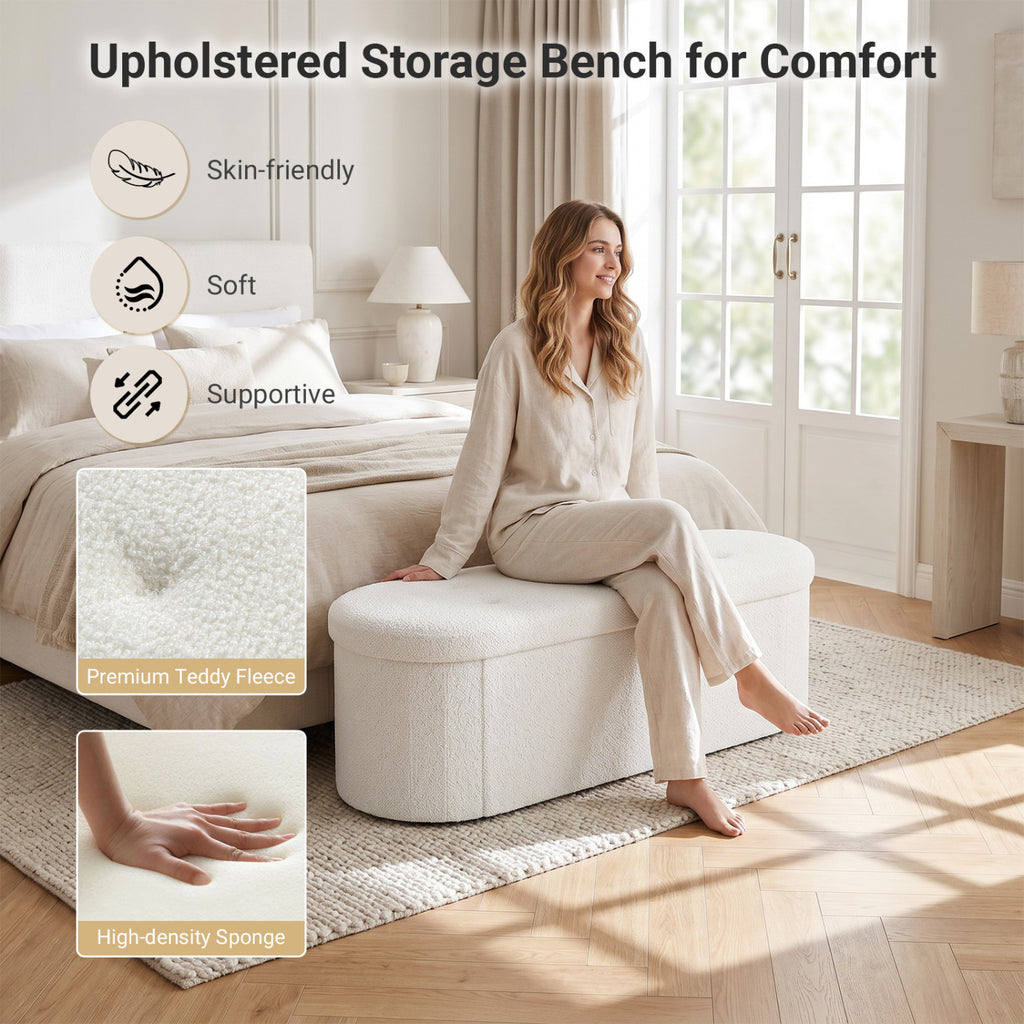 43" Folding Teddy Storage Ottoman Bench with Dividers for Living Room