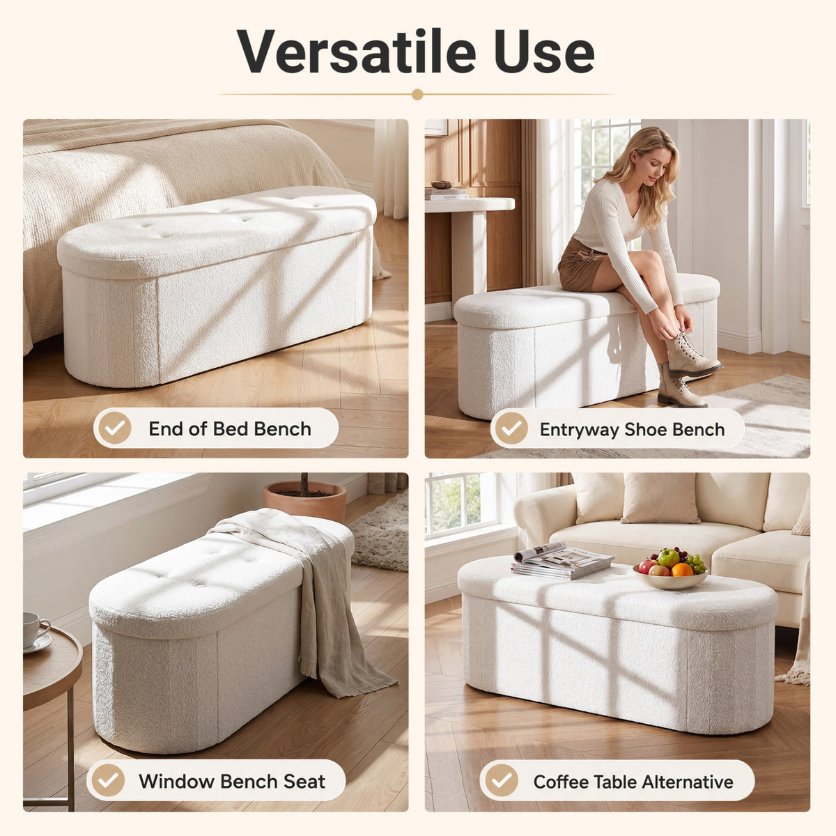 43" Folding Teddy Storage Ottoman Bench with Dividers for Living Room