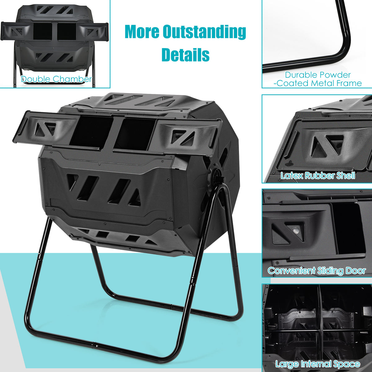 43 Gallon Rotating Compost Bin Barrel with Dual Chamber - Black