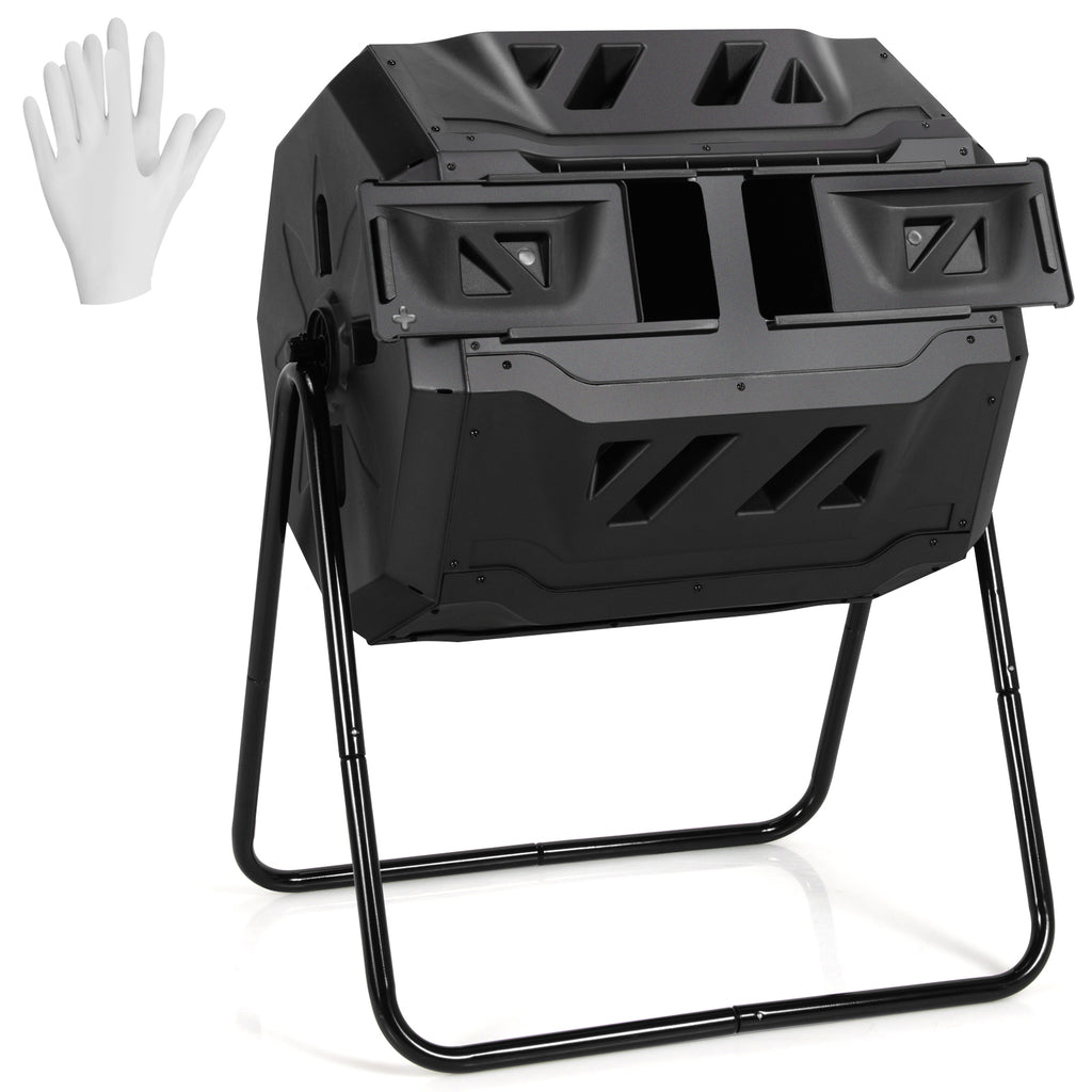 43 Gallon Rotating Compost Bin Barrel with Dual Chamber - Black