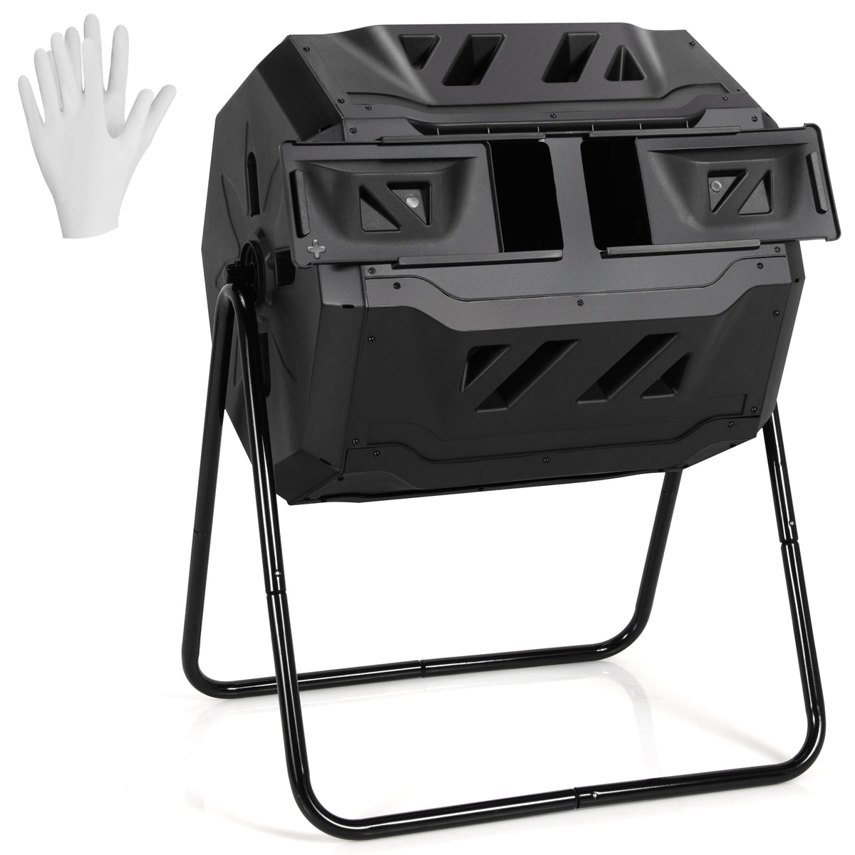 43 Gallon Rotating Compost Bin Barrel with Dual Chamber - Black