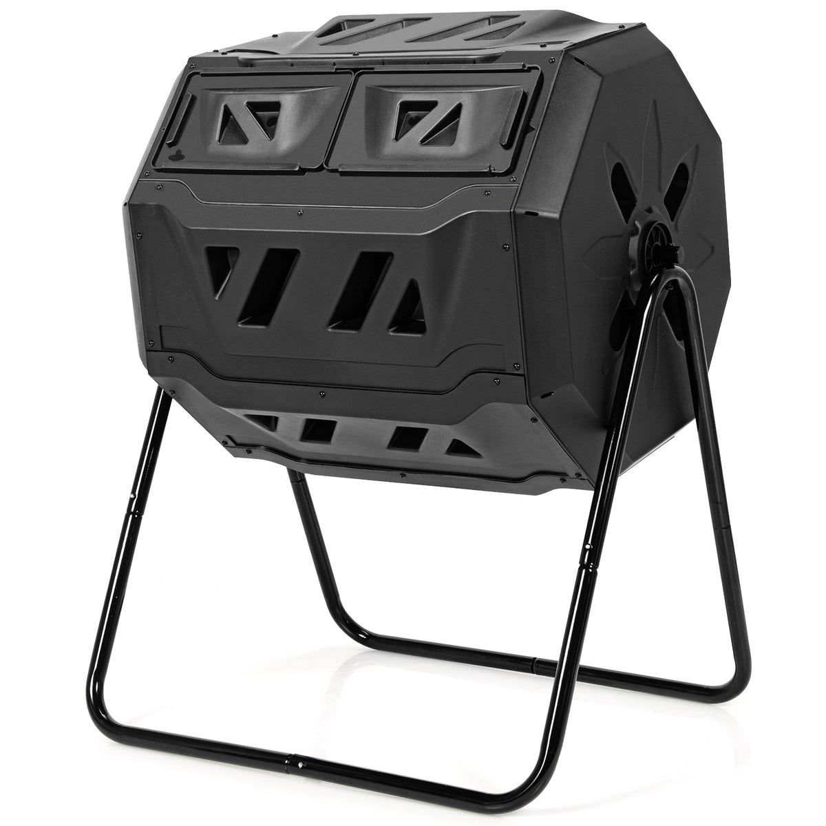 43 Gallon Rotating Compost Bin Barrel with Dual Chamber - Black