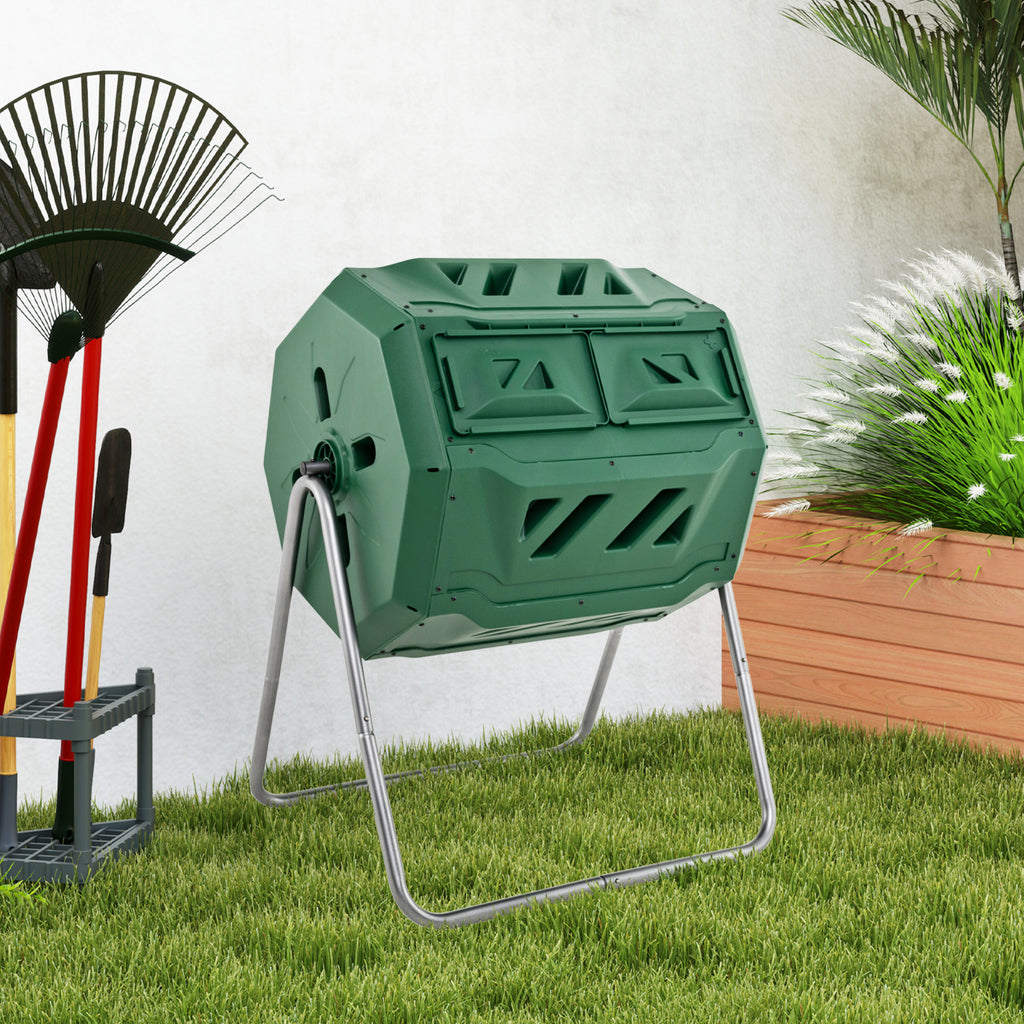 43 Gallon Rotating Compost Bin Barrel with Dual Chamber - Black