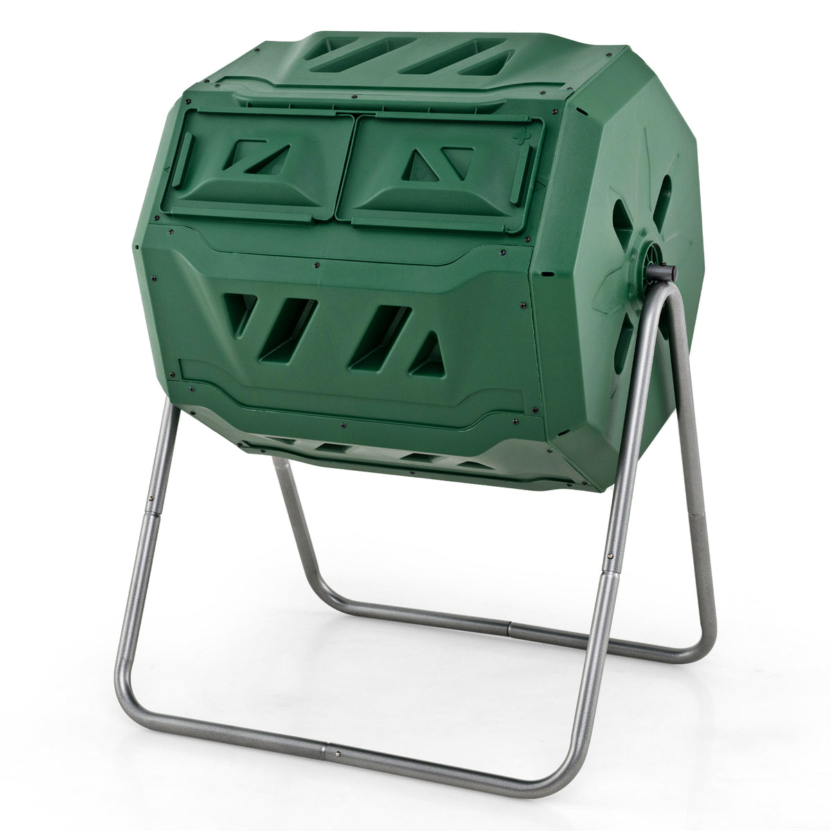 Dual Chamber Garden Compost Tumbler with Sliding Doors