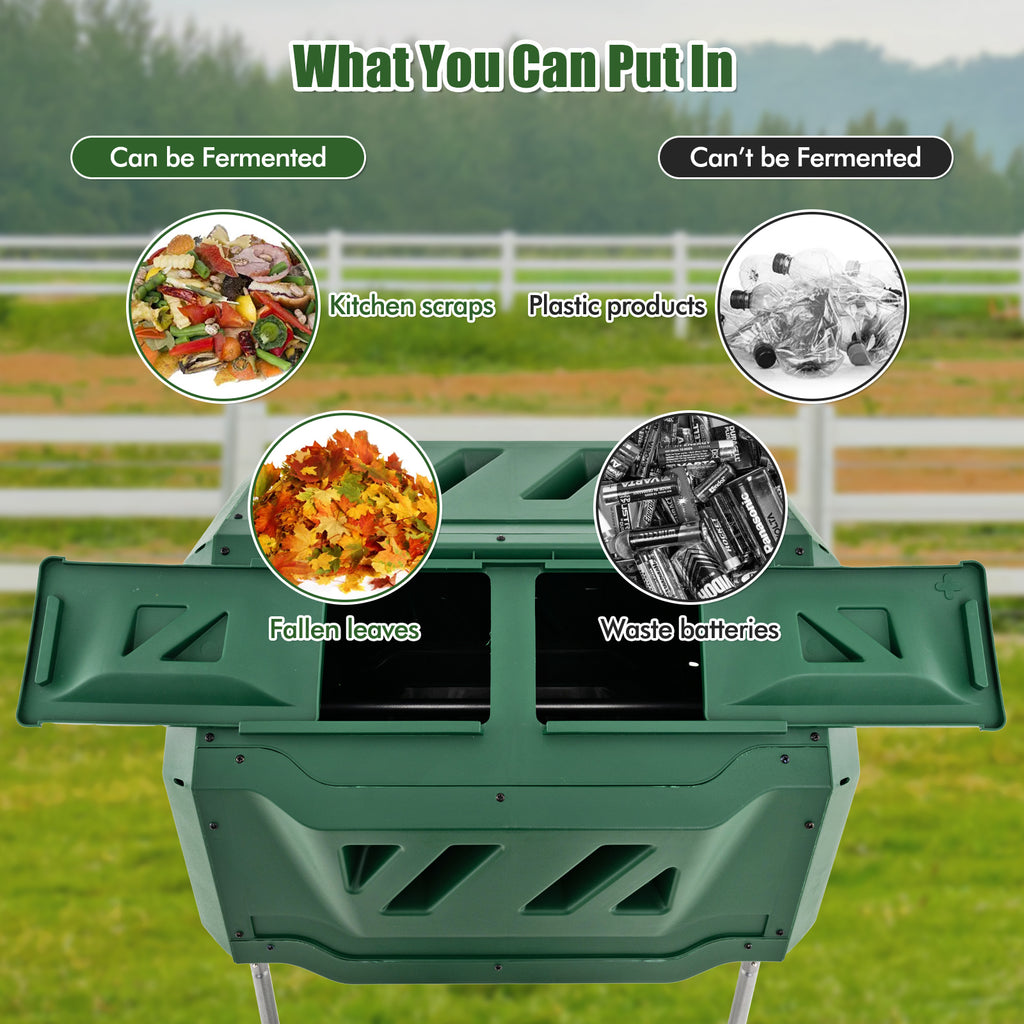 43 Gallon Rotating Compost Bin Barrel with Dual Chamber and Sliding