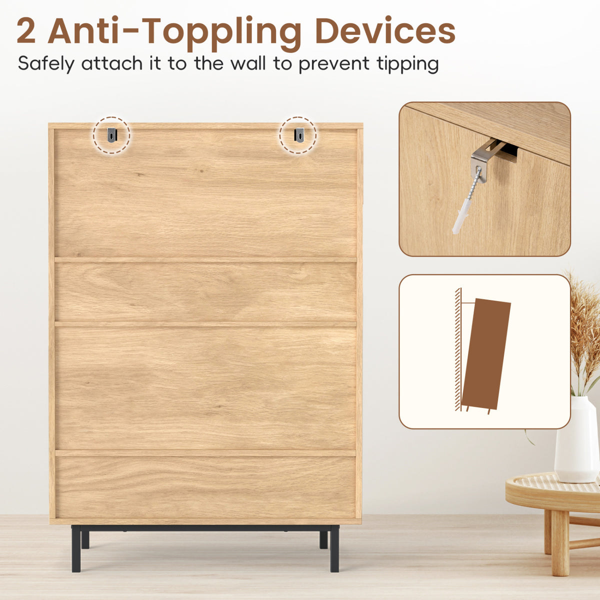 43 Inch 6-Tier Tall Shoe Cabinet with Double Doors