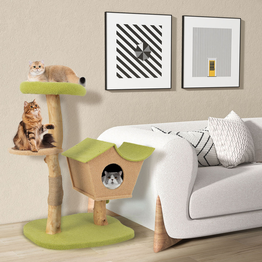 43 Inch Wooden Cat Tree with Padded Top Perch - Green Variation