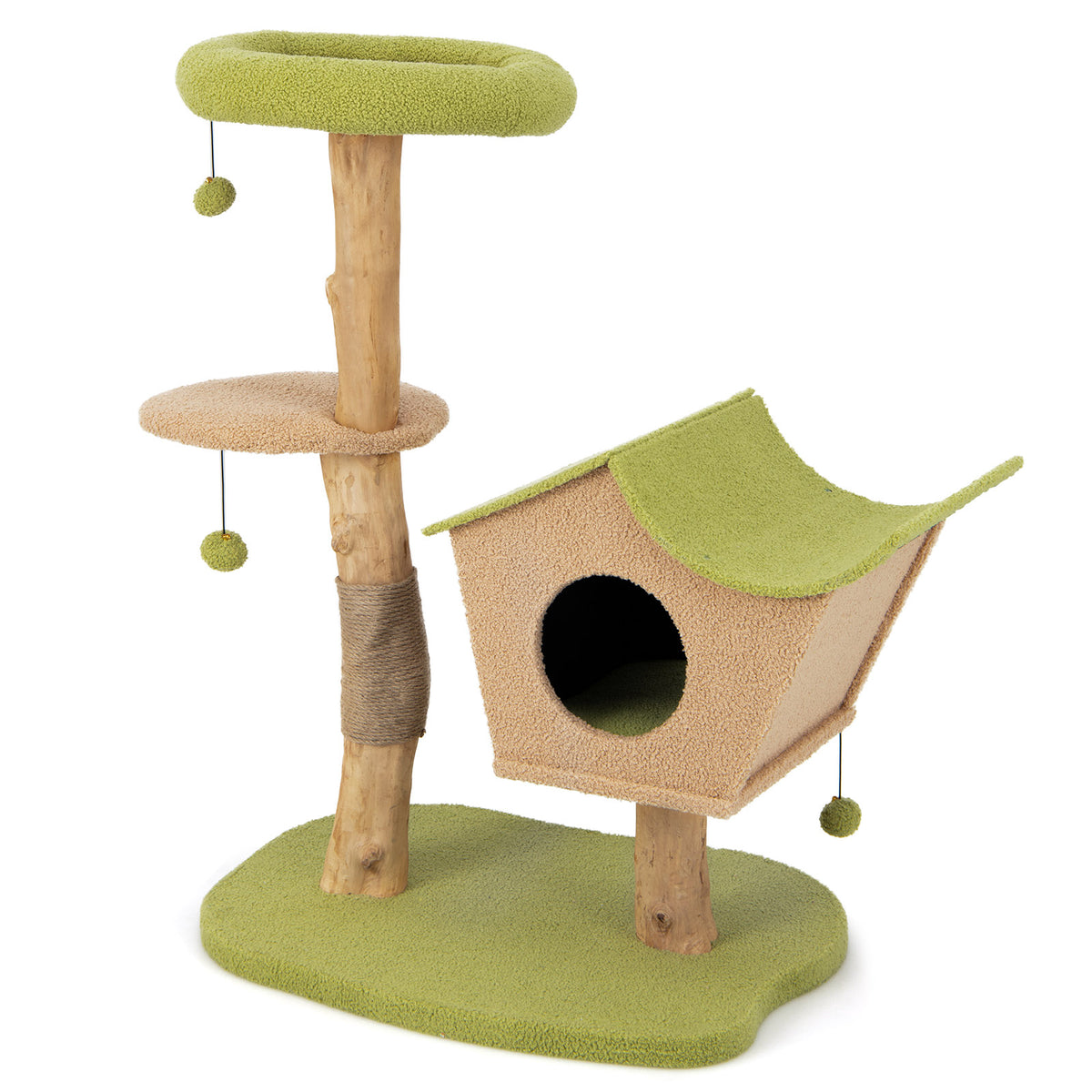 43 Inch Wooden Cat Tree with Padded Top Perch - Green Variation