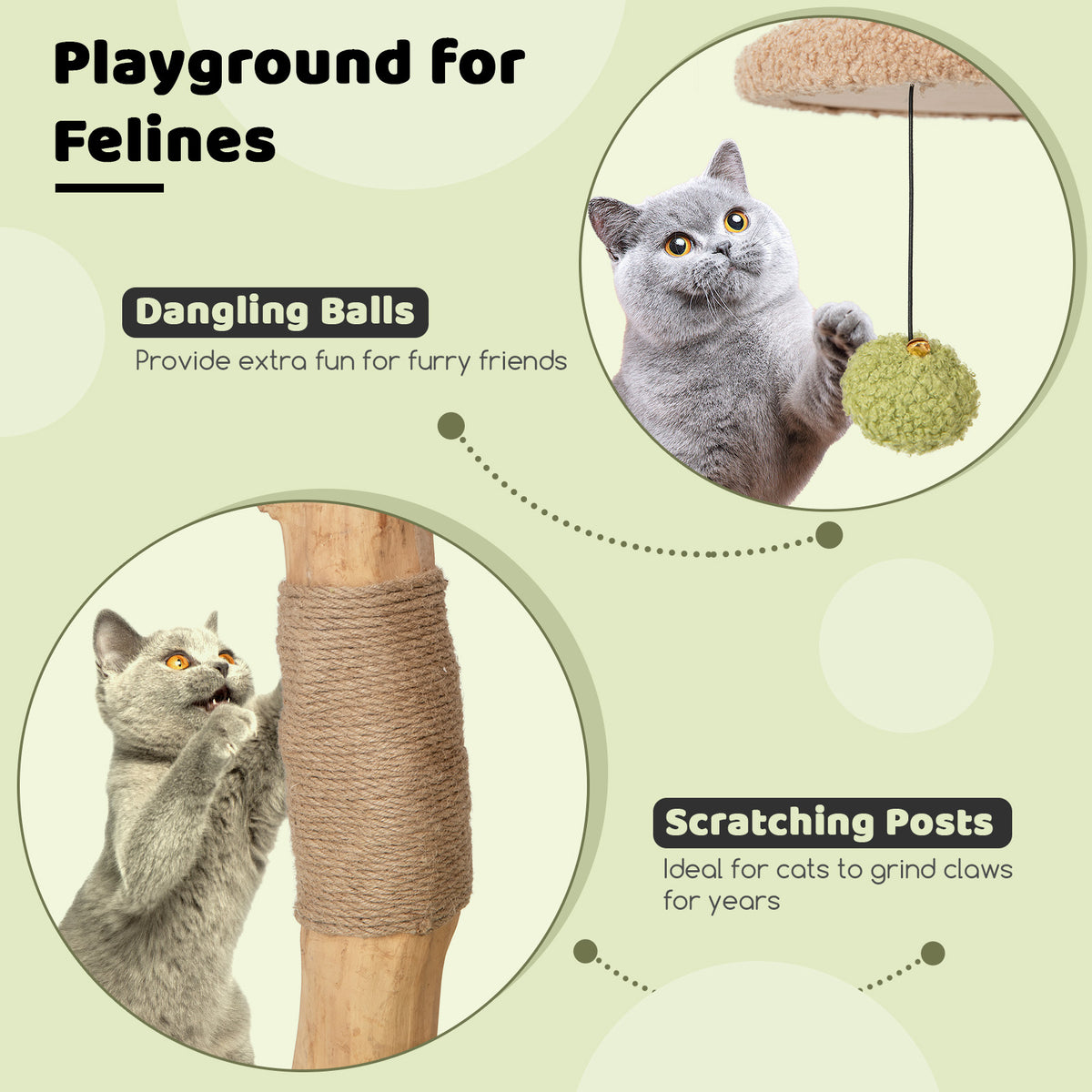 43 Inch Wooden Cat Tree with Padded Top Perch - Green Variation