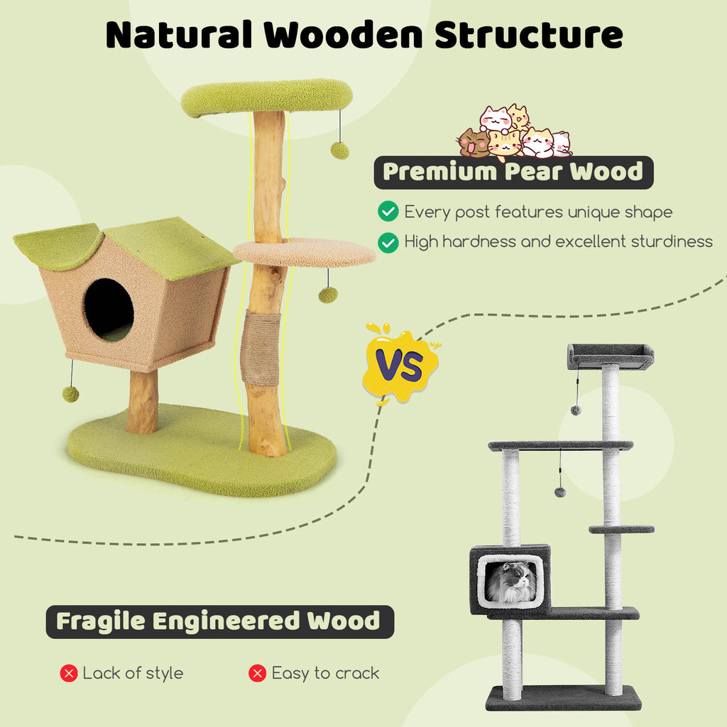 43 Inch Wooden Cat Tree with Padded Top Perch - Green Variation