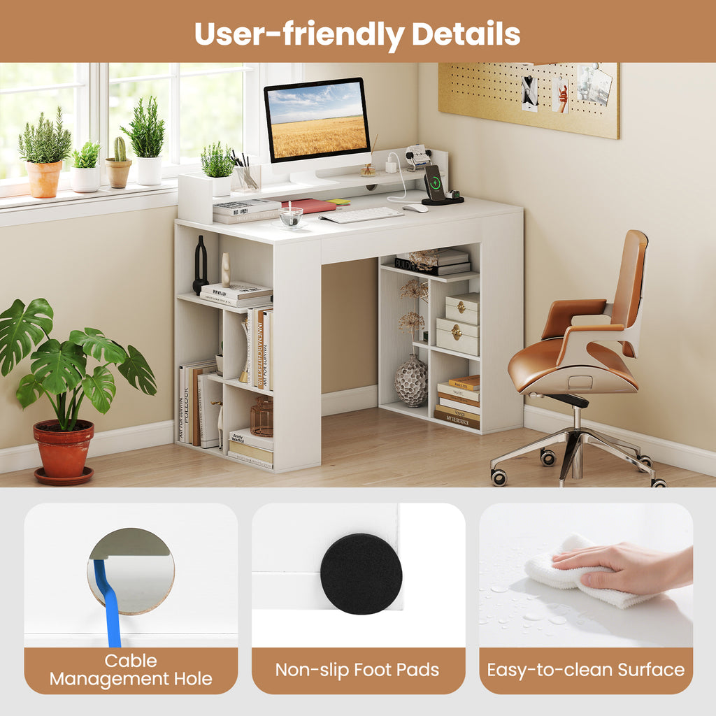 43 Inch Computer Desk with Power Outlets and 2 Bookcases