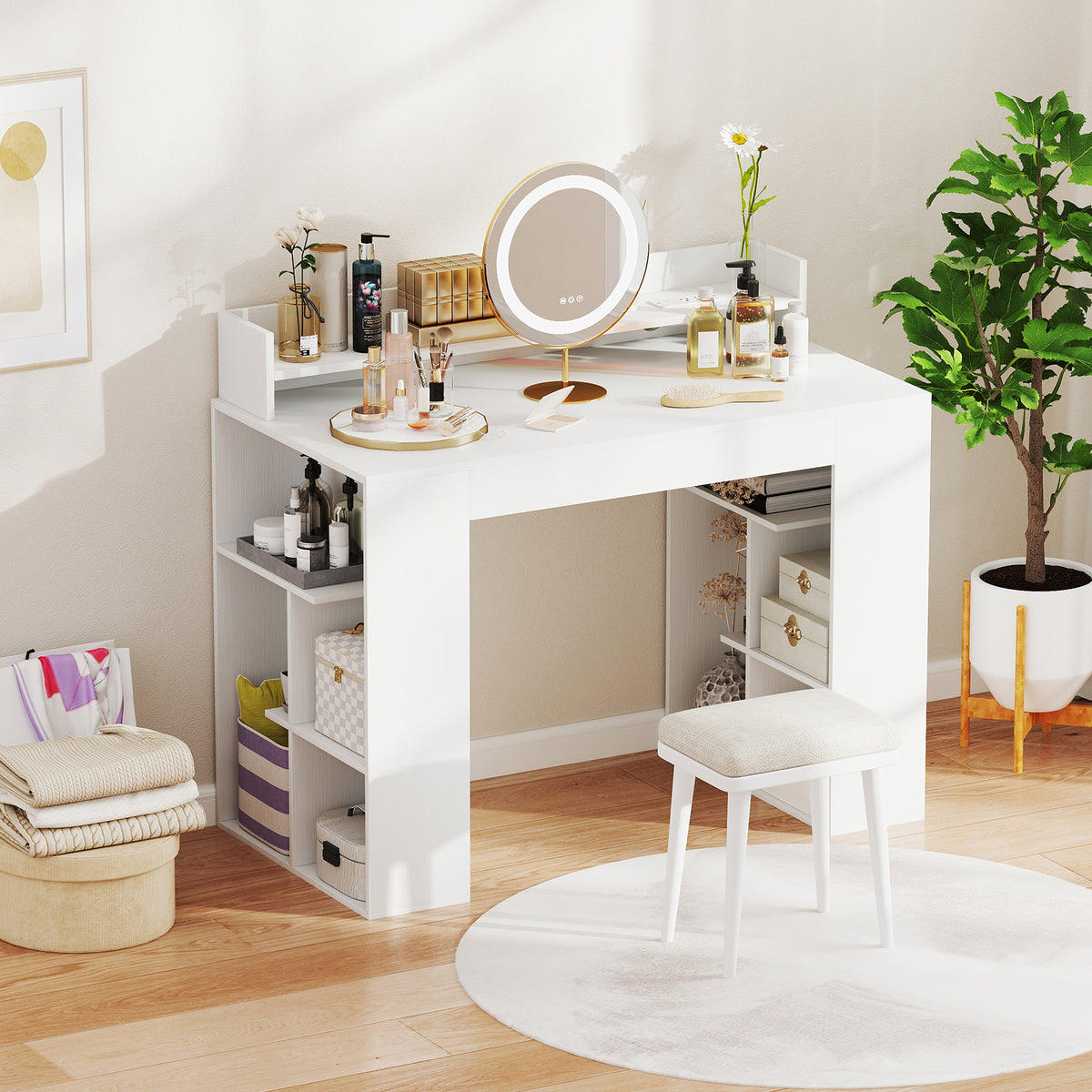 43 Inch Computer Desk with Power Outlets and 2 Bookcases