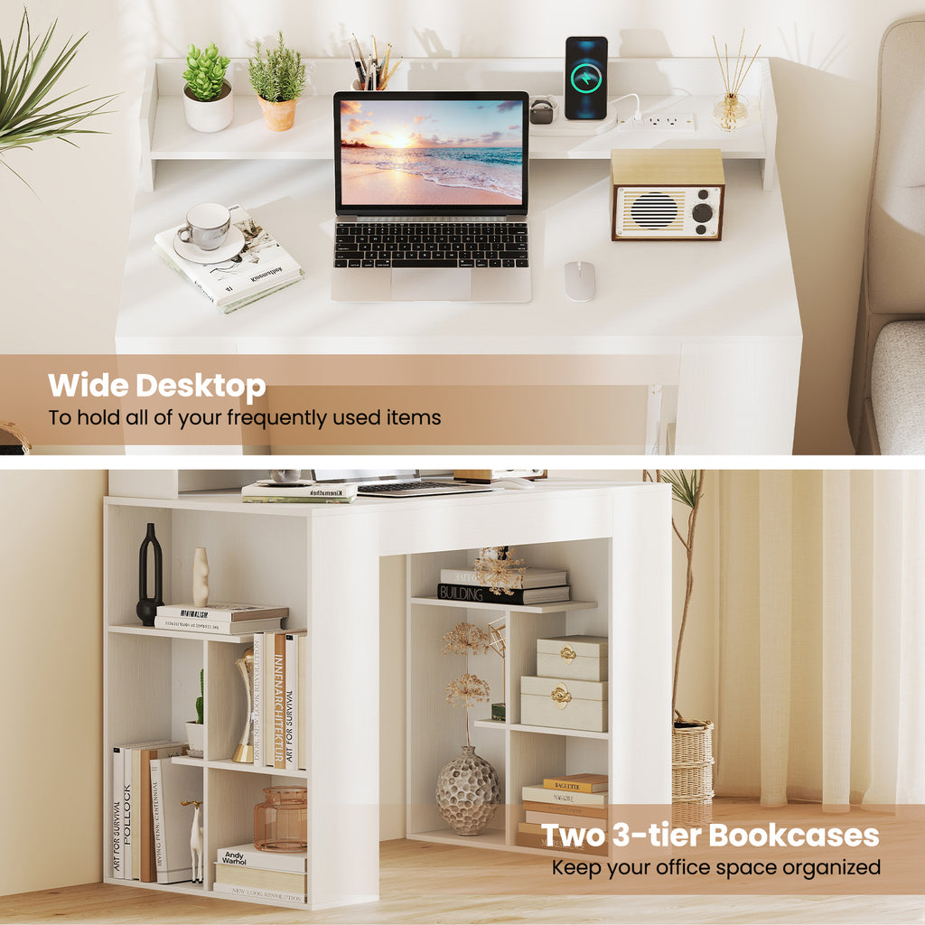 43 Inch Computer Desk with Power Outlets and 2 Bookcases
