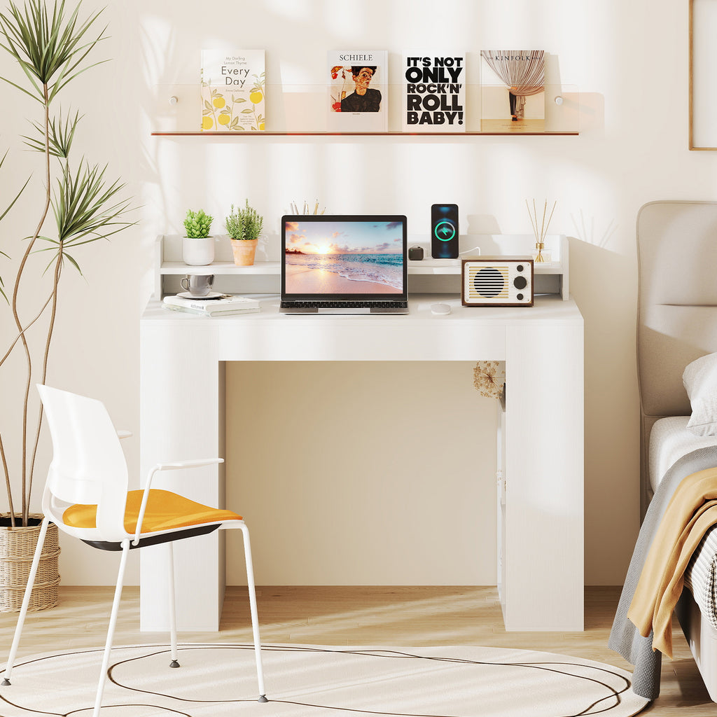 43 Inch Computer Desk with Power Outlets and 2 Bookcases