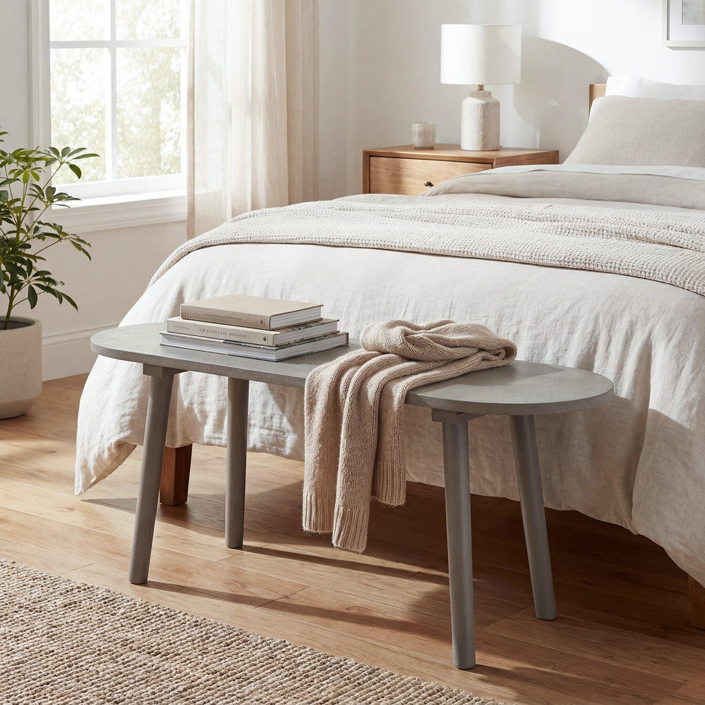 43 Inch Farmhouse Dining Bench with Rubber Wood Legs - Gray