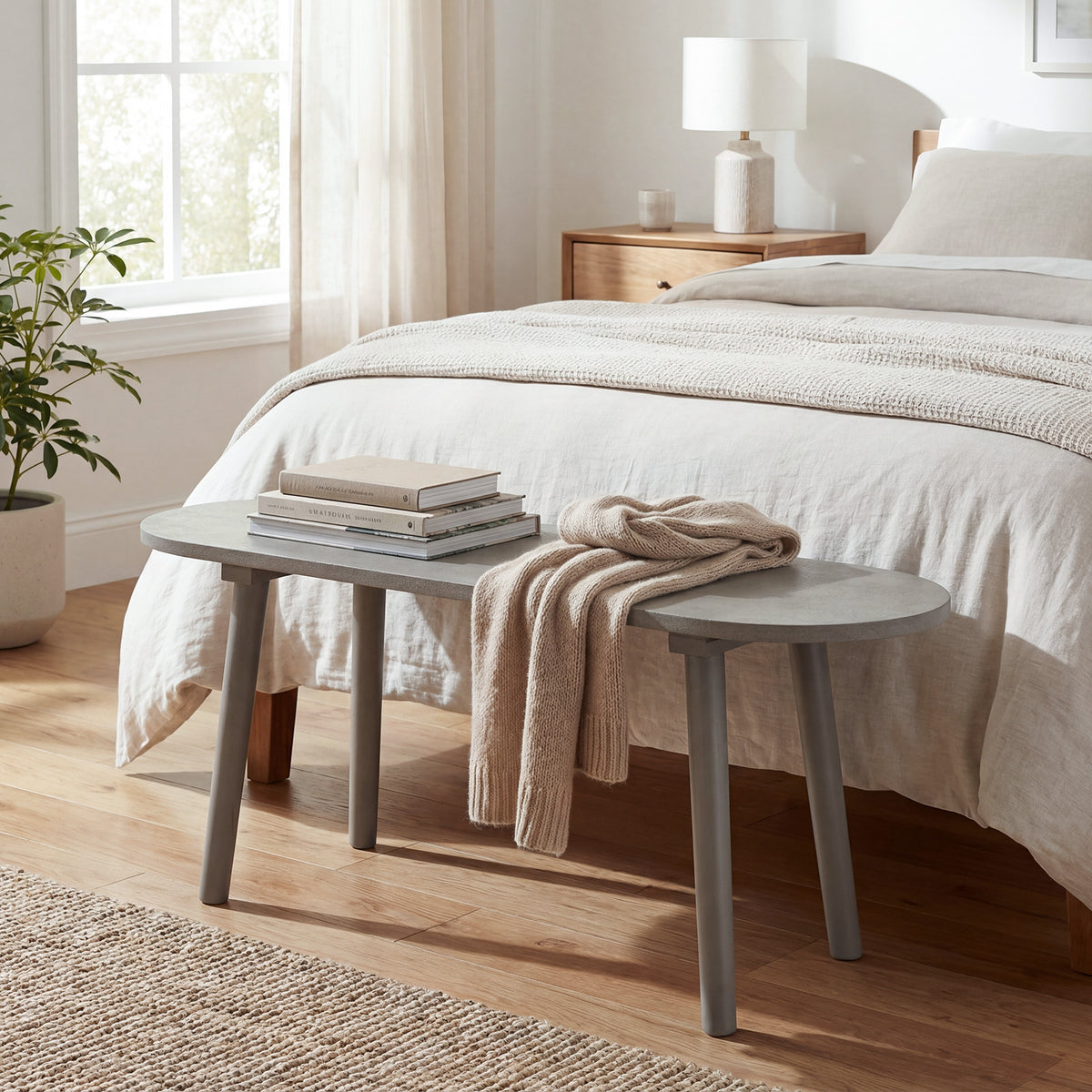 43 Inch Farmhouse Dining Bench with Rubber Wood Legs - Gray