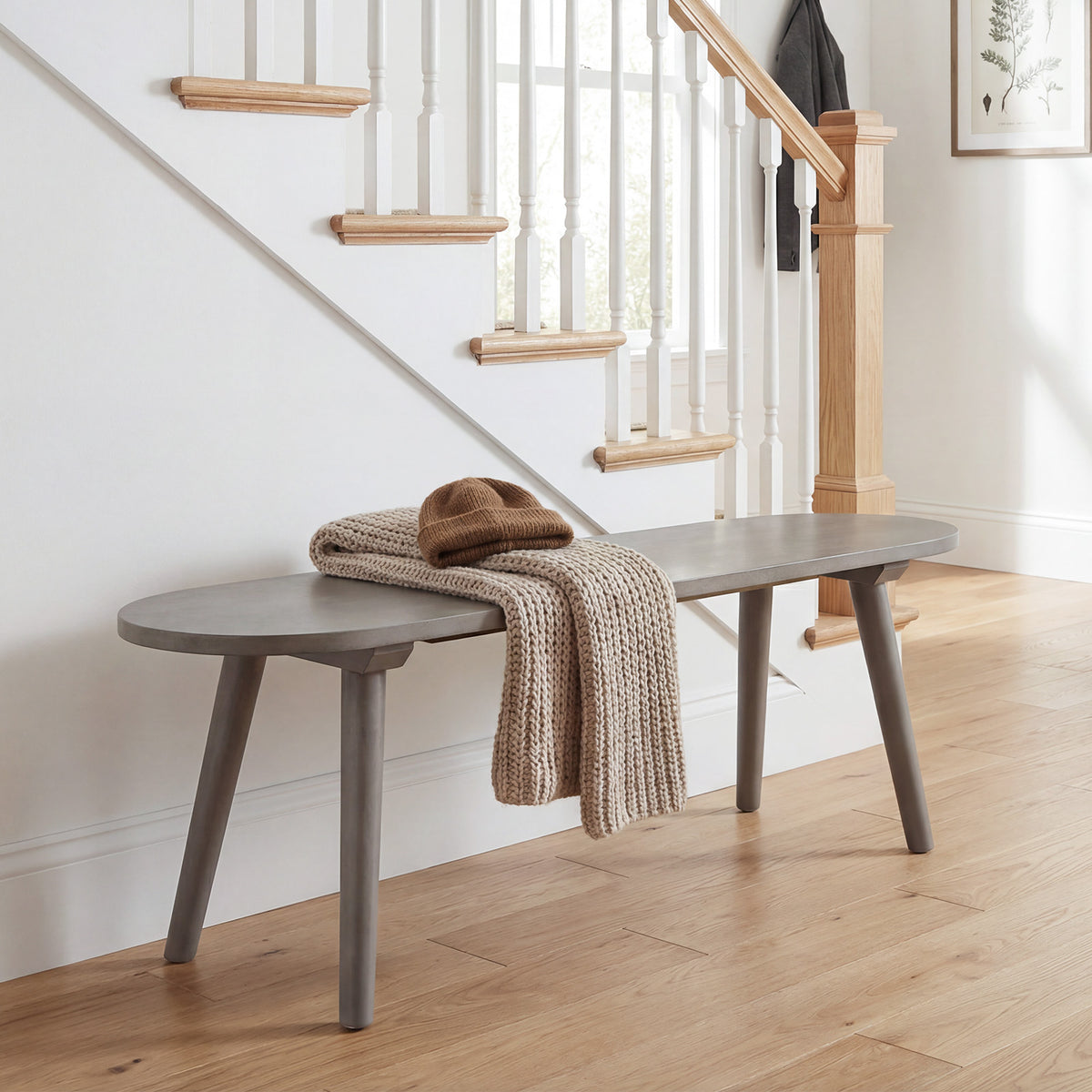 43 Inch Farmhouse Dining Bench with Rubber Wood Legs - Gray