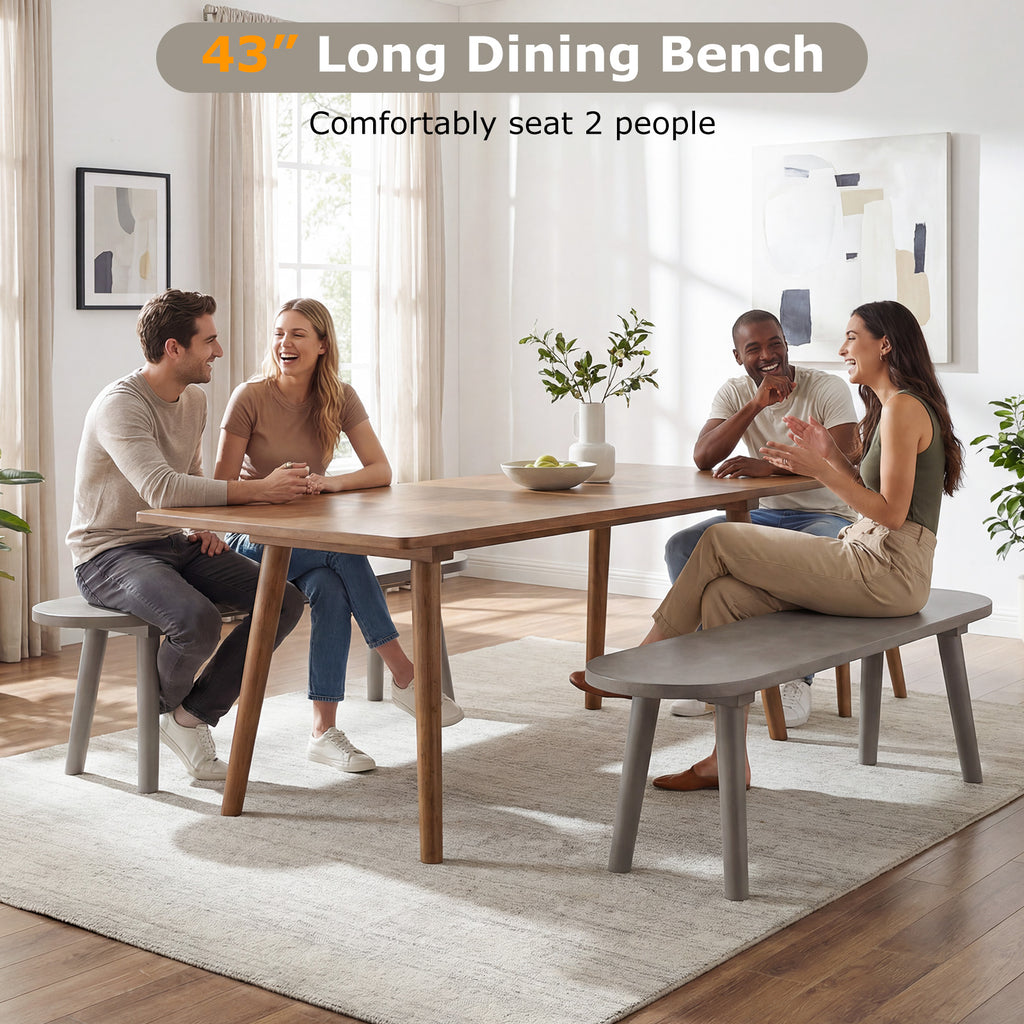 43 Inch Farmhouse Dining Bench with Rubber Wood Legs - Gray