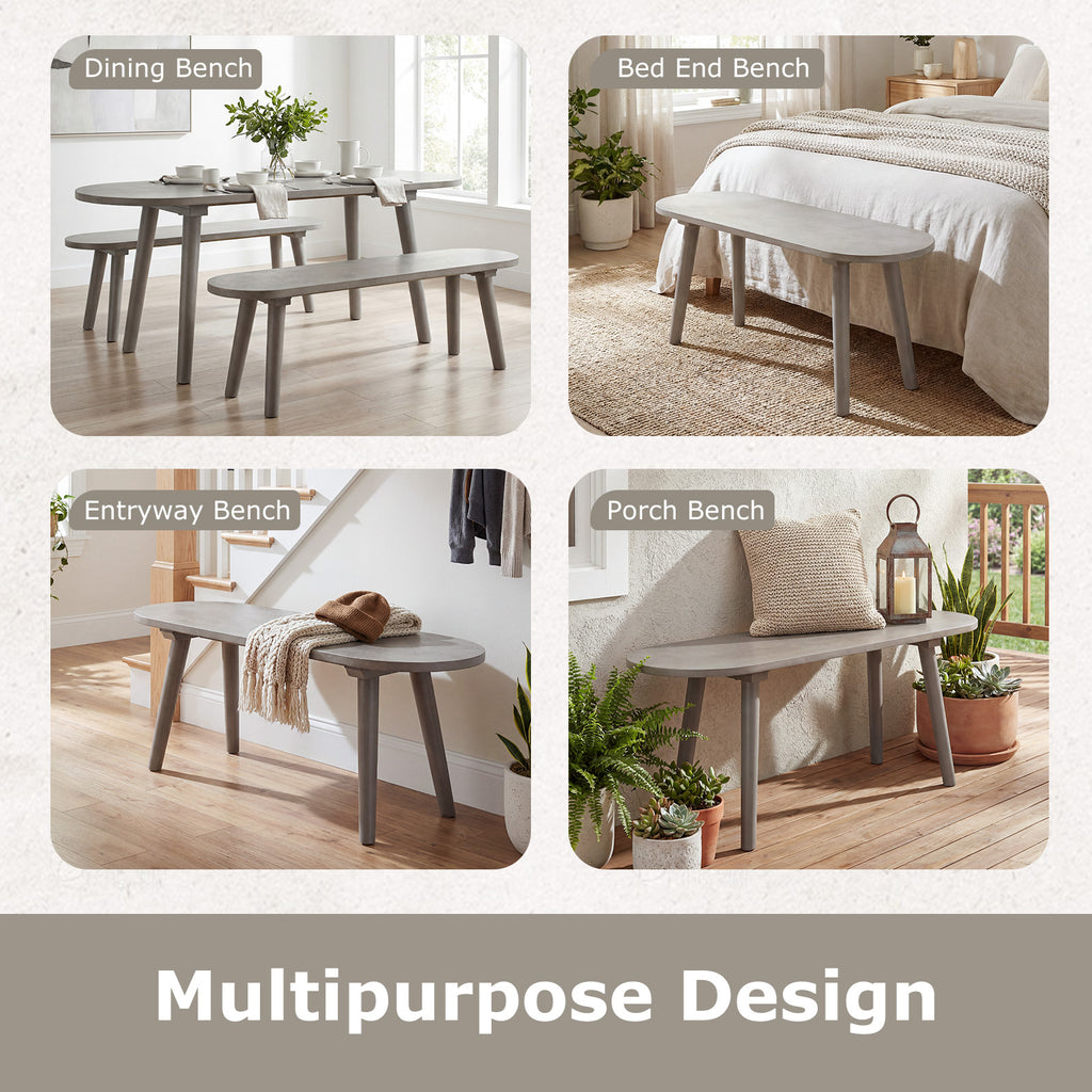 43 Inch Farmhouse Dining Bench with Rubber Wood Legs - Gray