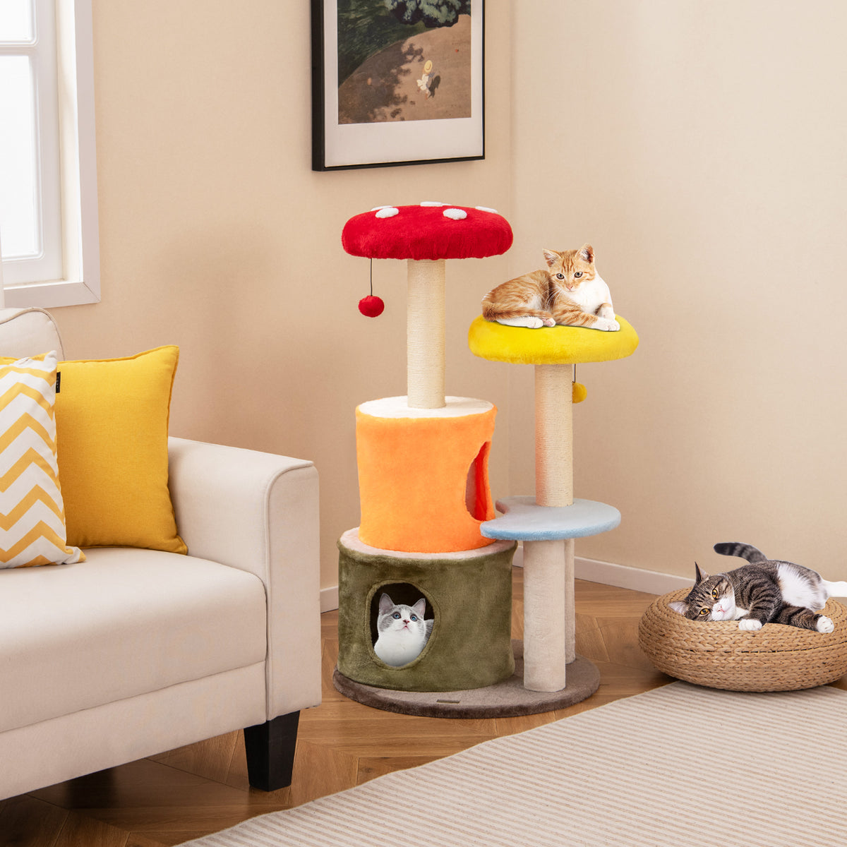 43 Inch Tall Cat Tree with 2 Condos & Padded Platforms - Multicolor, Costway
