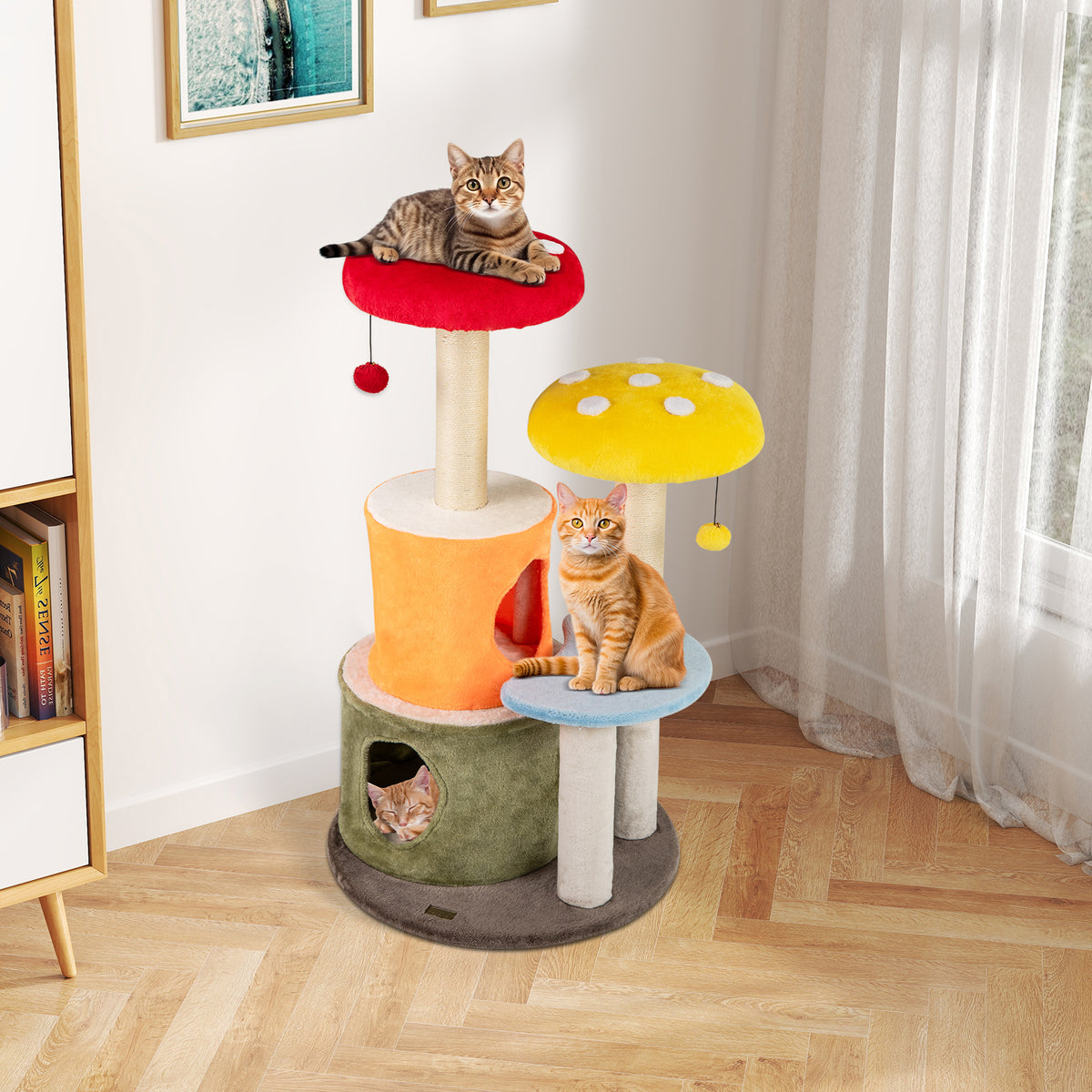 43 Inch Tall Cat Tree with 2 Condos & Padded Platforms - Multicolor, Costway