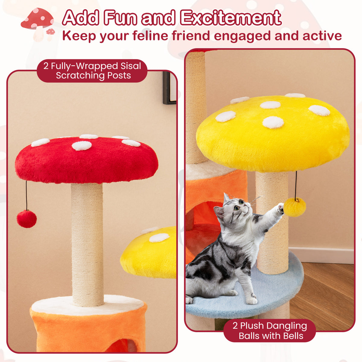 43 Inch Tall Cat Tree with 2 Condos & Padded Platforms - Multicolor, Costway