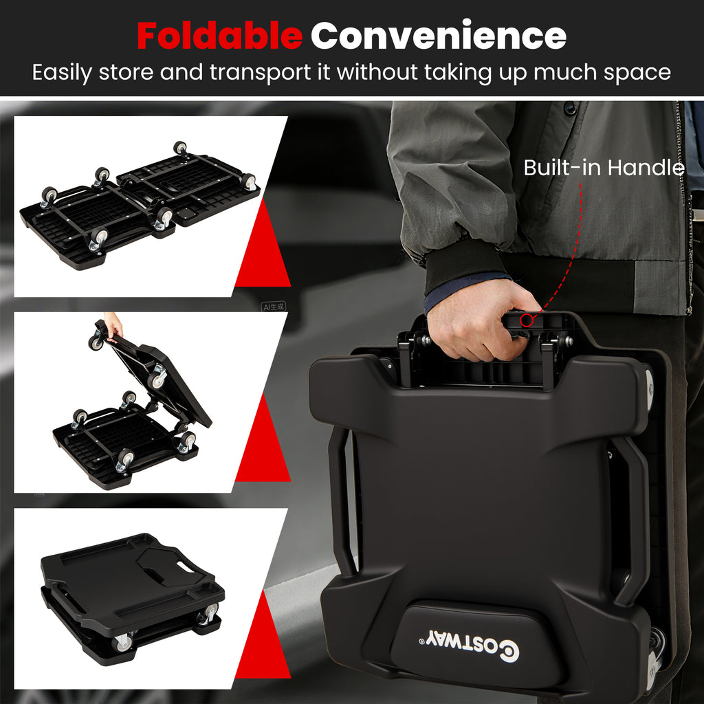 43" Foldable Mechanic Creeper with Padded Headrest - Black