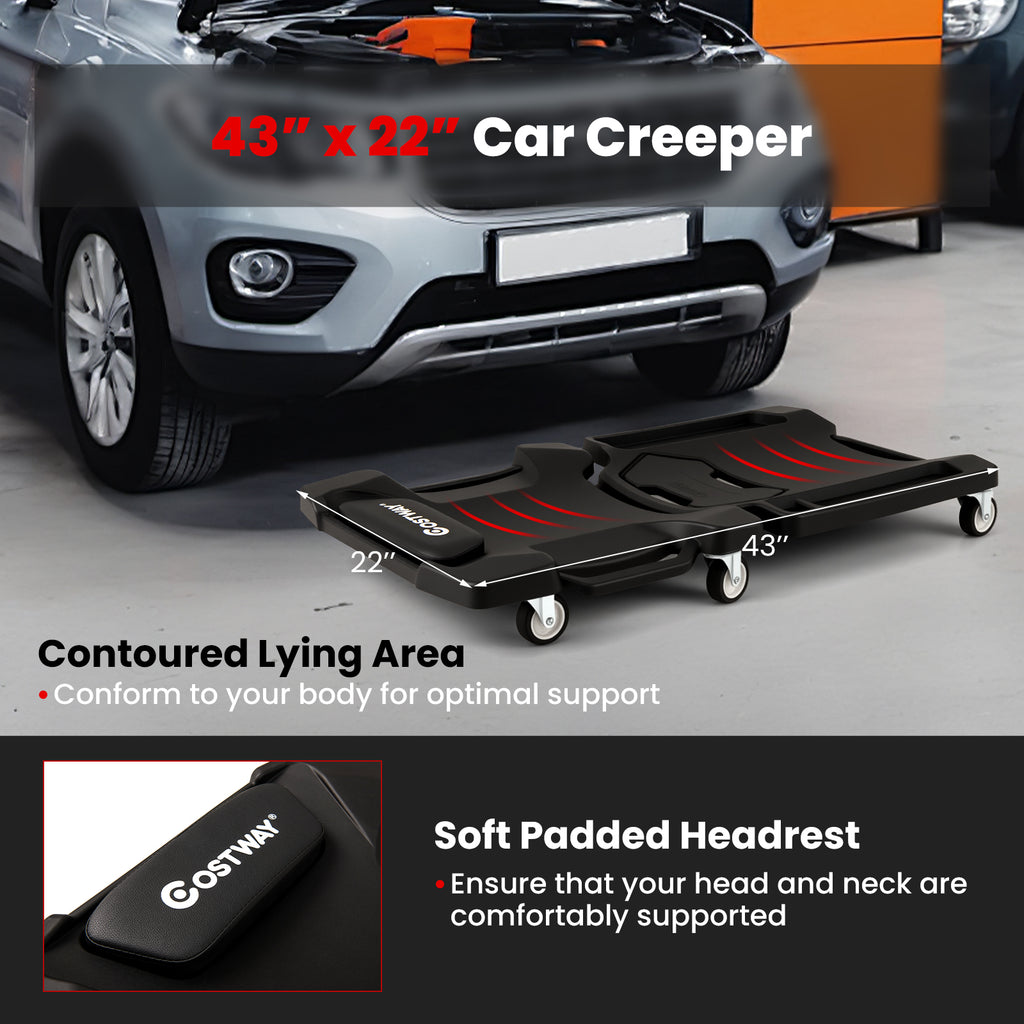 43" Foldable Mechanic Creeper with Padded Headrest - Black