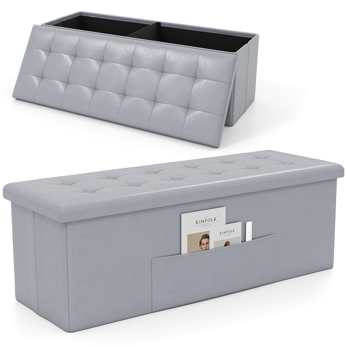 43-Inch Folding Storage Ottoman Bench, White