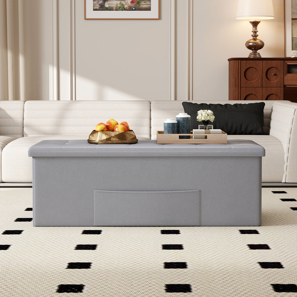 43-Inch Folding Storage Ottoman Bench, Gray