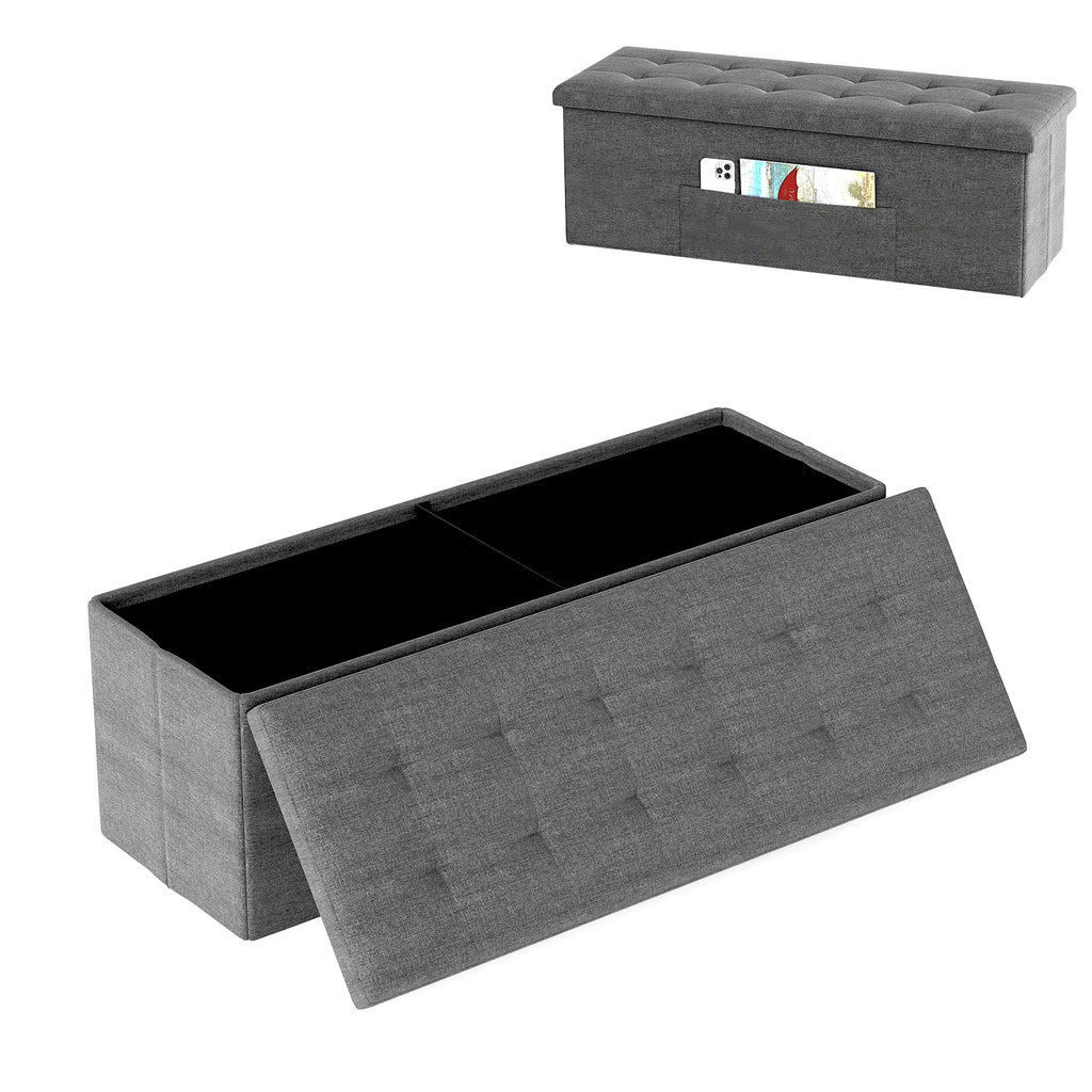 43" Folding Storage Ottoman Bench Linen Dark Gray