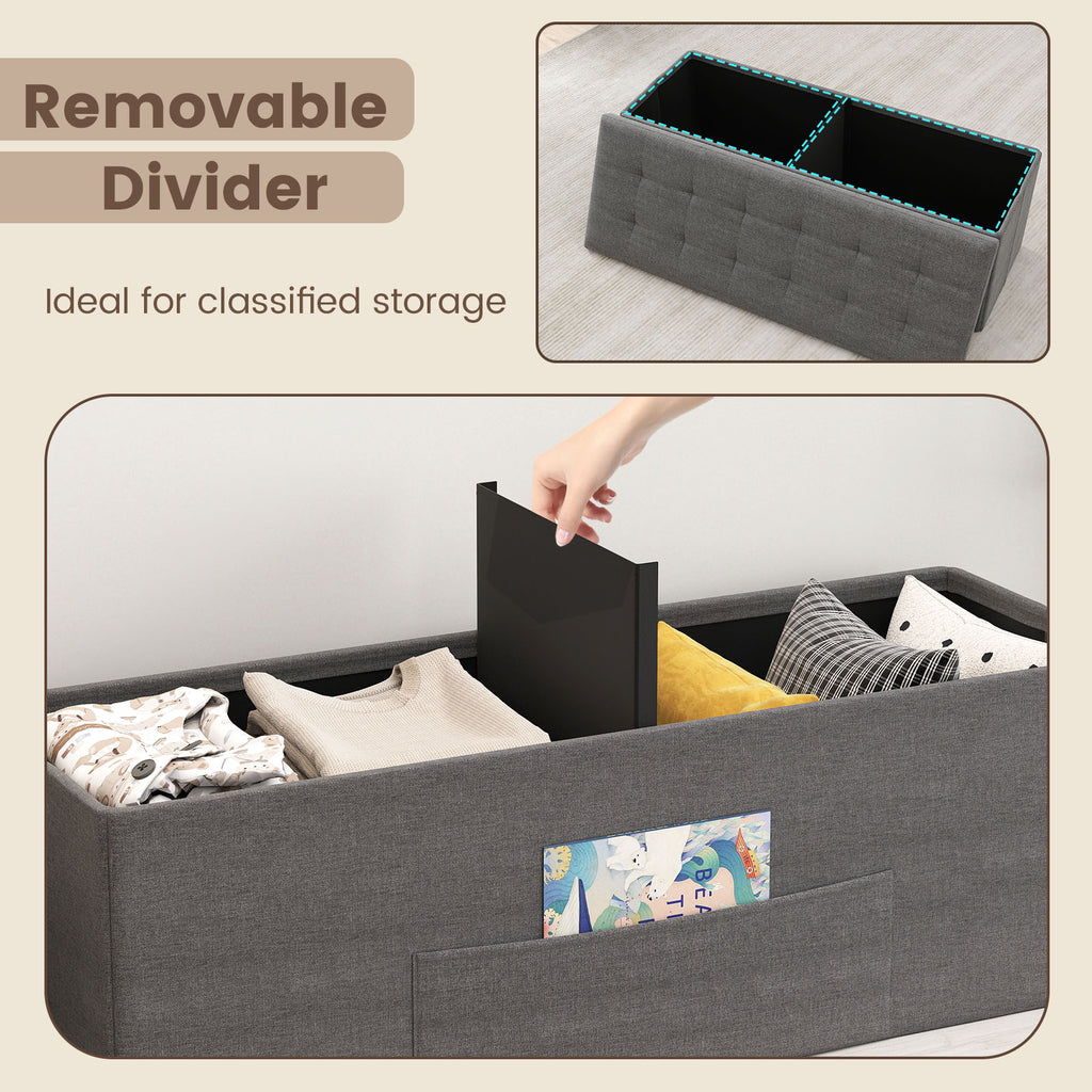43" Folding Storage Ottoman Bench Linen Dark Gray