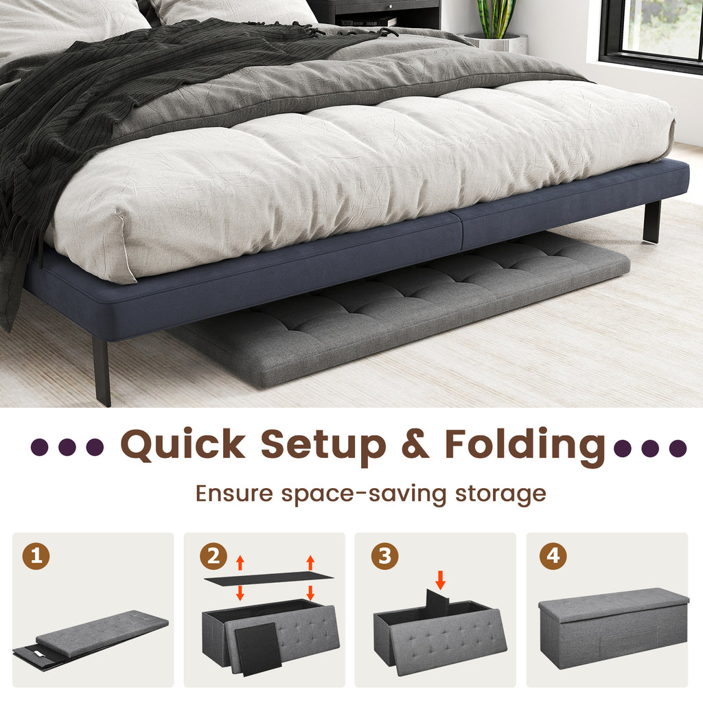 43" Folding Storage Ottoman Bench Linen Dark Gray