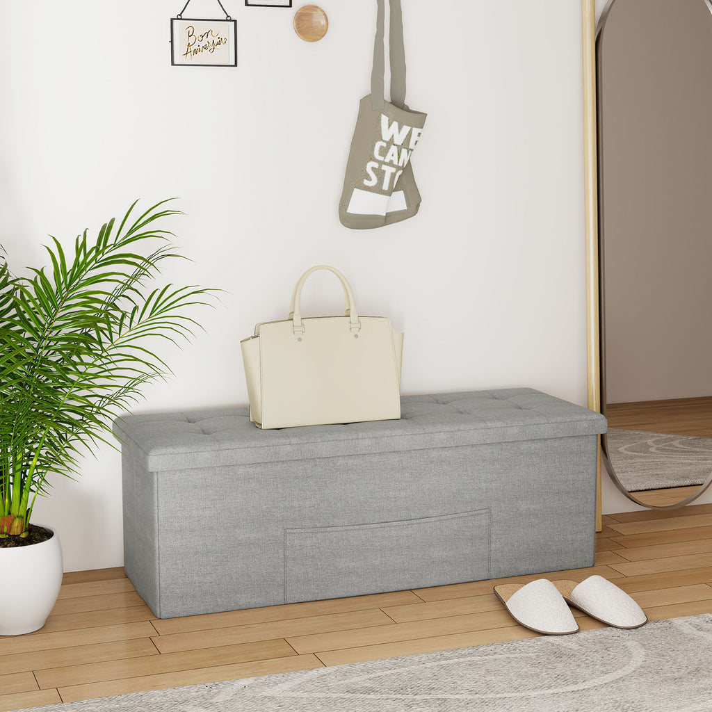 43" Folding Storage Ottoman Bench, Light Gray Linen