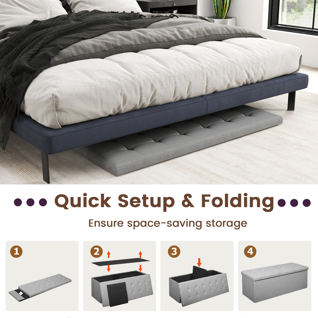 43" Folding Storage Ottoman Bench, Light Gray Linen