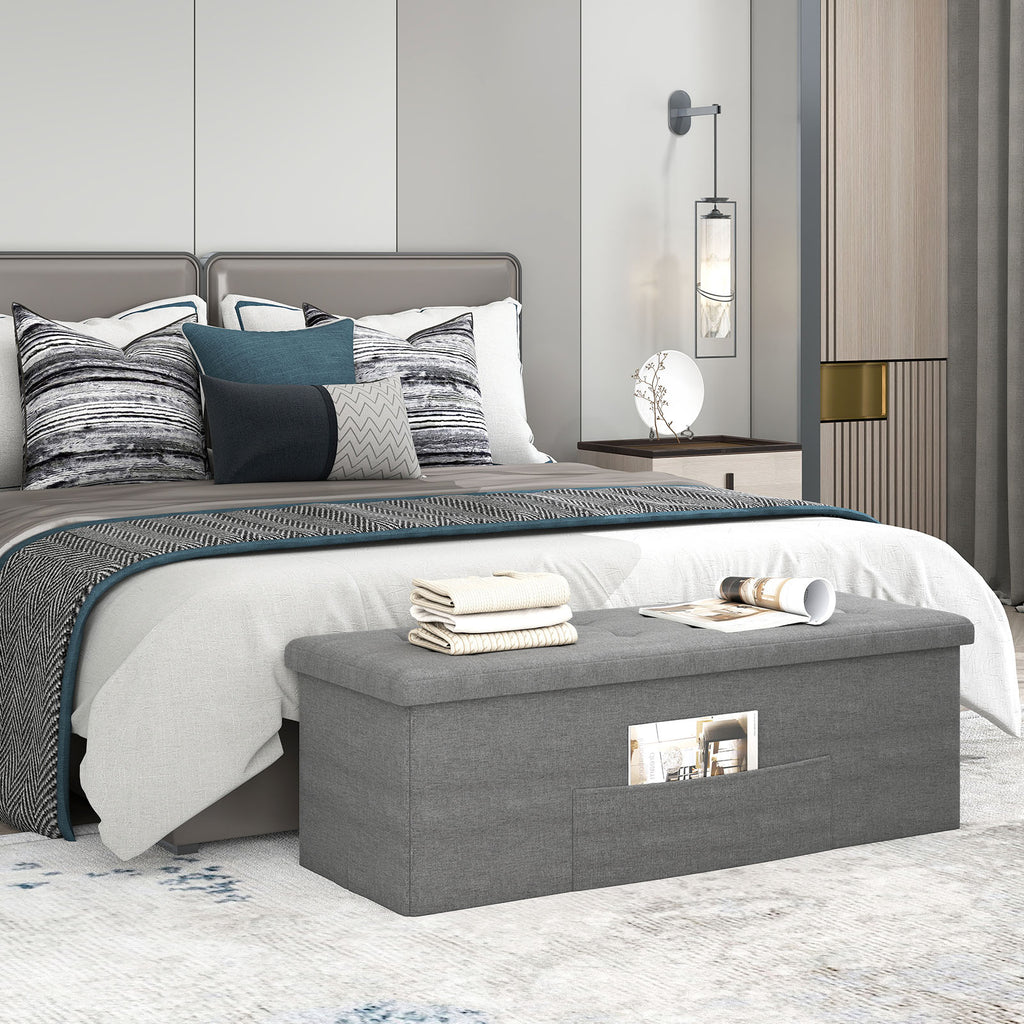 43 Inches Folding Storage Ottoman Bench Linen End of Bed with Padded