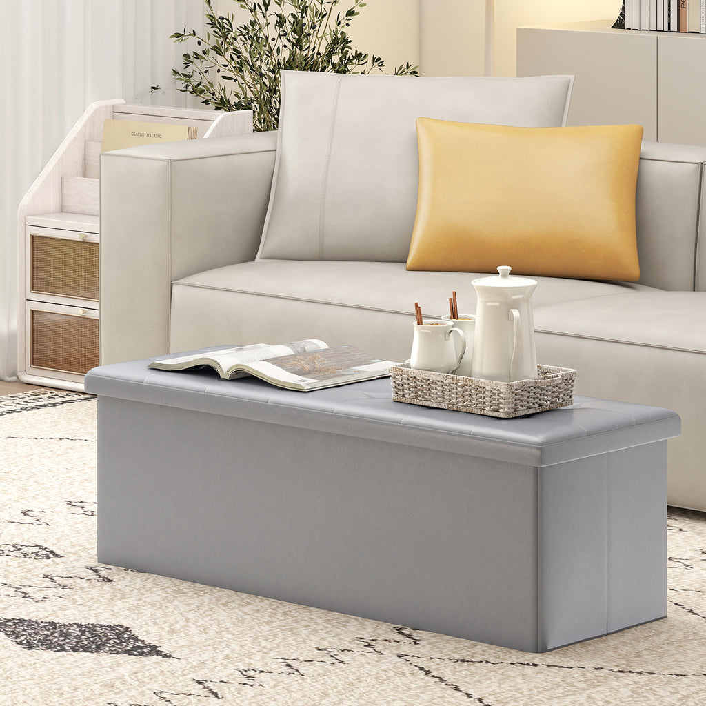 43-Inch Folding Storage Ottoman Bench - Gray