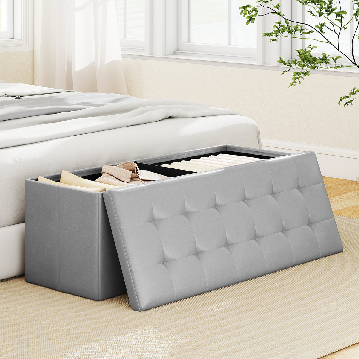 43-Inch Folding Storage Ottoman Bench, Gray